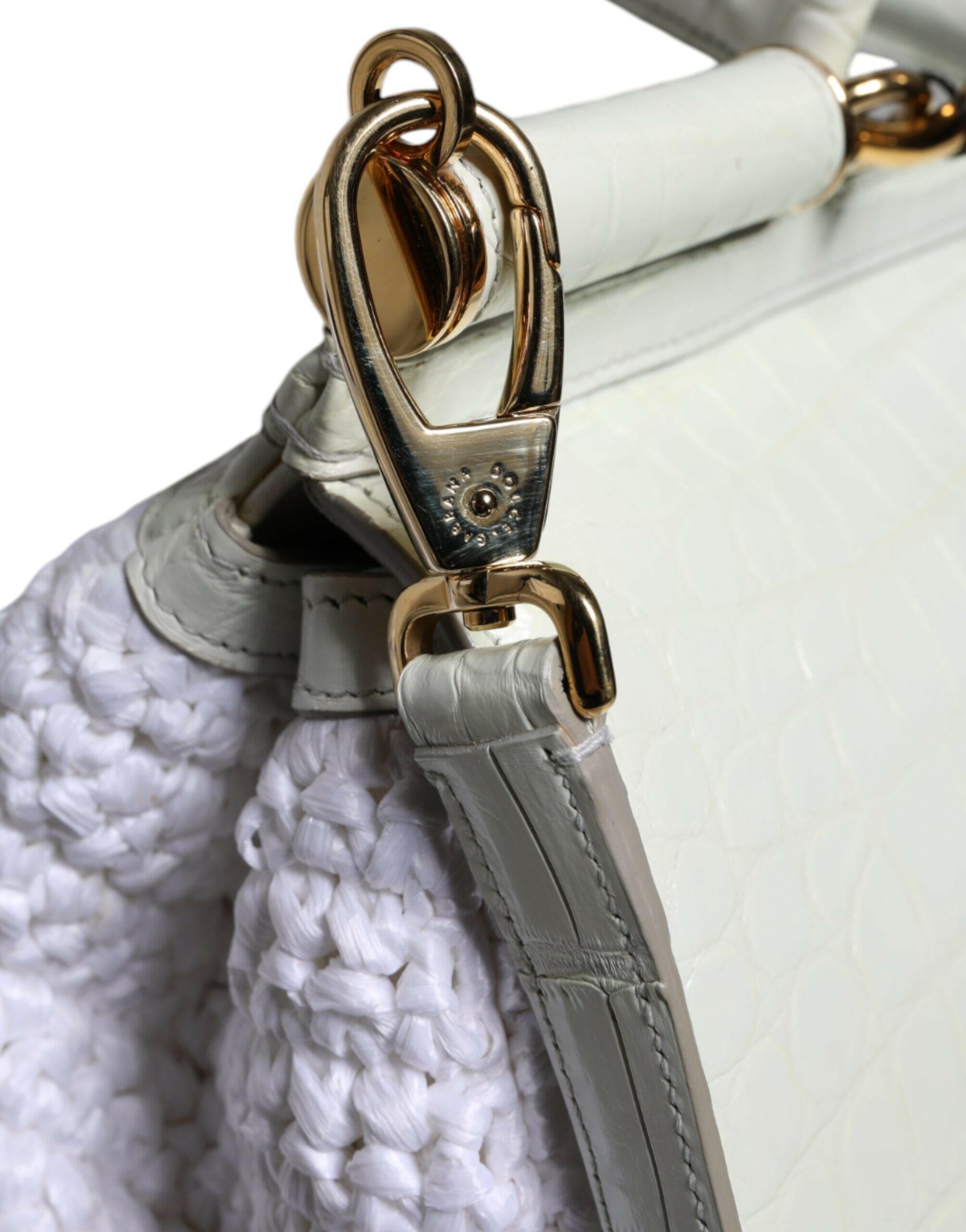 Dolce & Gabbana White Rafia Leather SICILY Crossbody Bag.