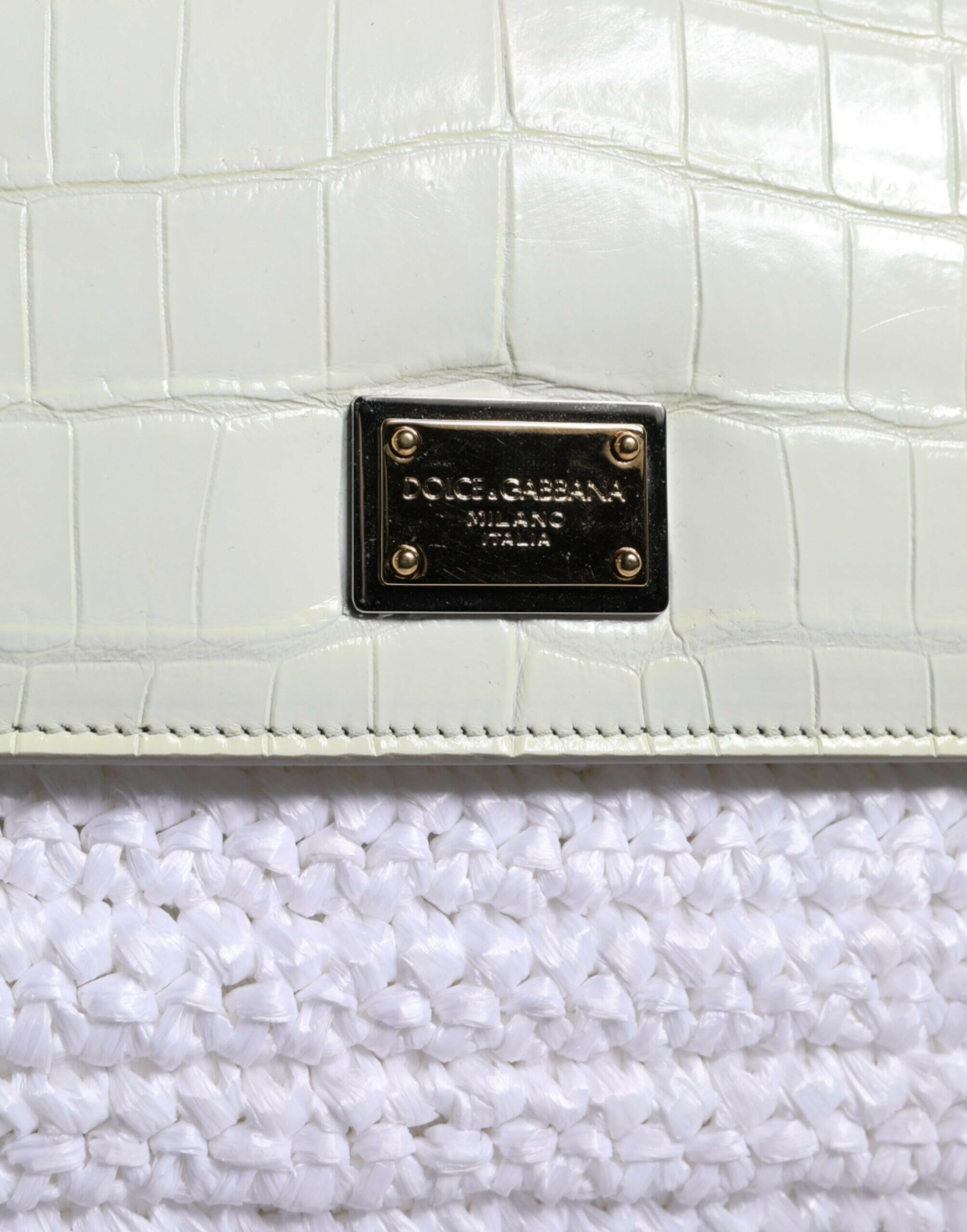 Dolce & Gabbana White Rafia Leather SICILY Crossbody Bag.