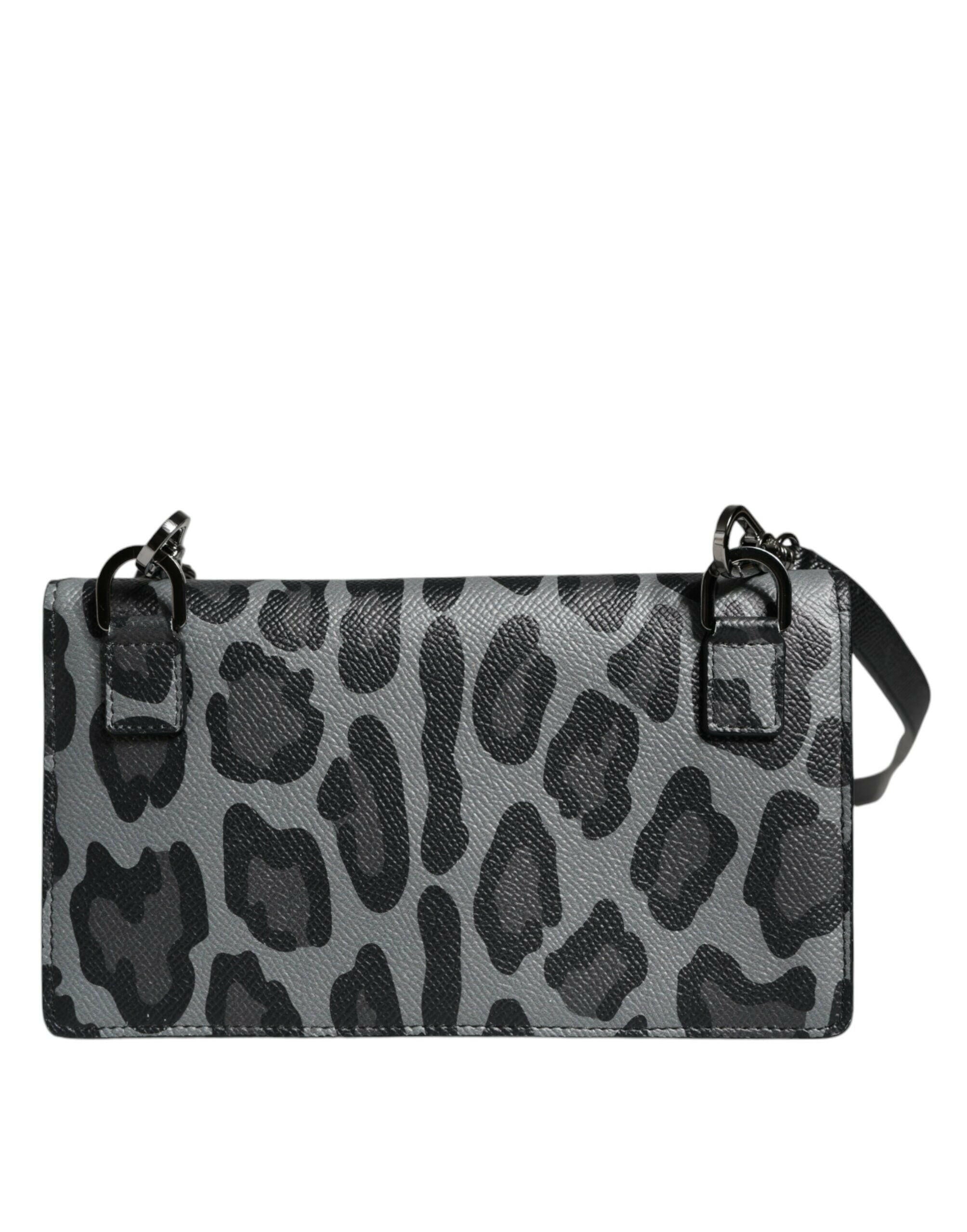 Dolce & Gabbana Black Gray Leopard Leather Bifold Card Slot Crossbody Bag.