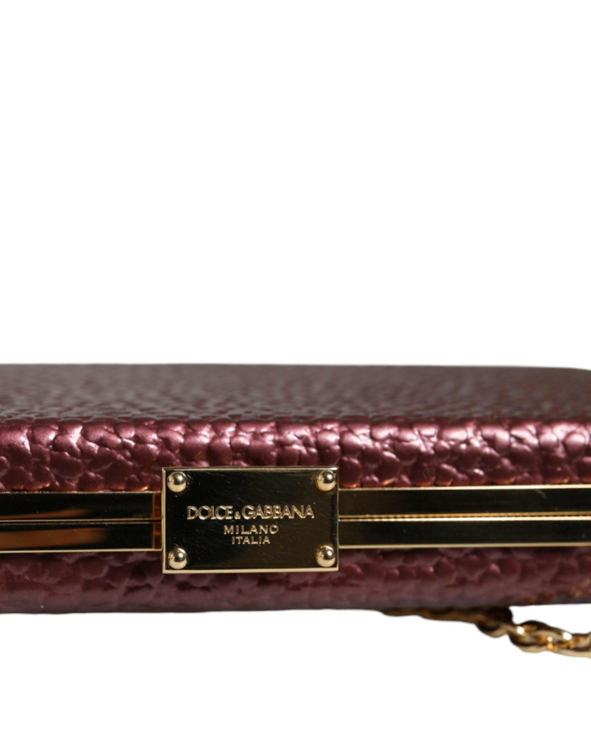 Dolce & Gabbana Maroon Leather Clutch Evening Crossbody Bag.