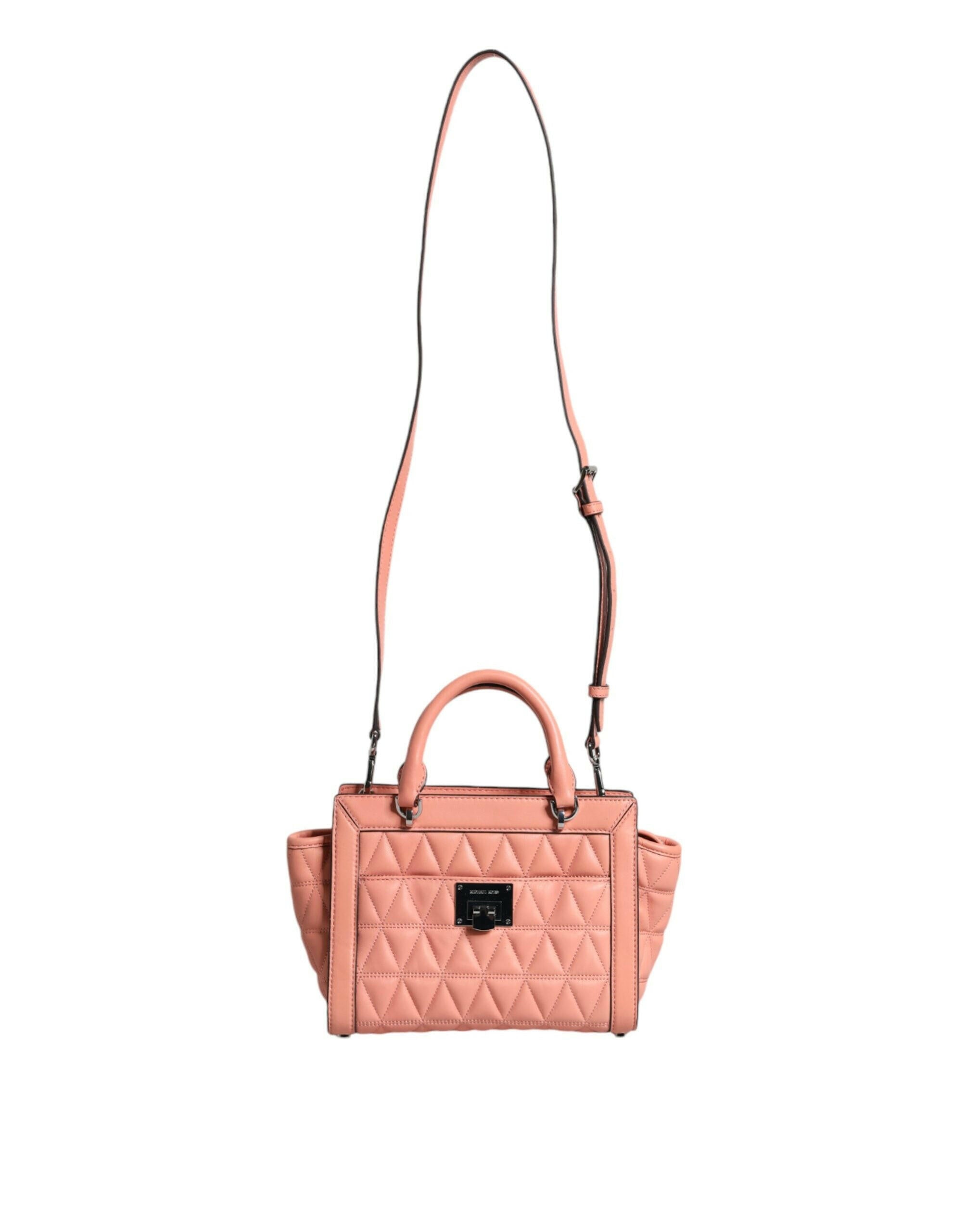 Michael Kors Peach Quilted Leather Logo Crossbody VIVIANNE Messenger Bag.