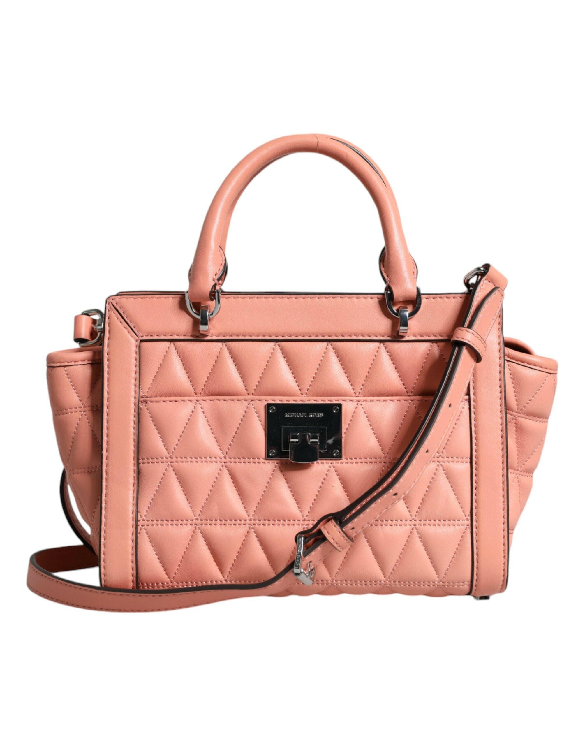 Michael Kors Peach Quilted Leather Logo Crossbody VIVIANNE Messenger Bag.