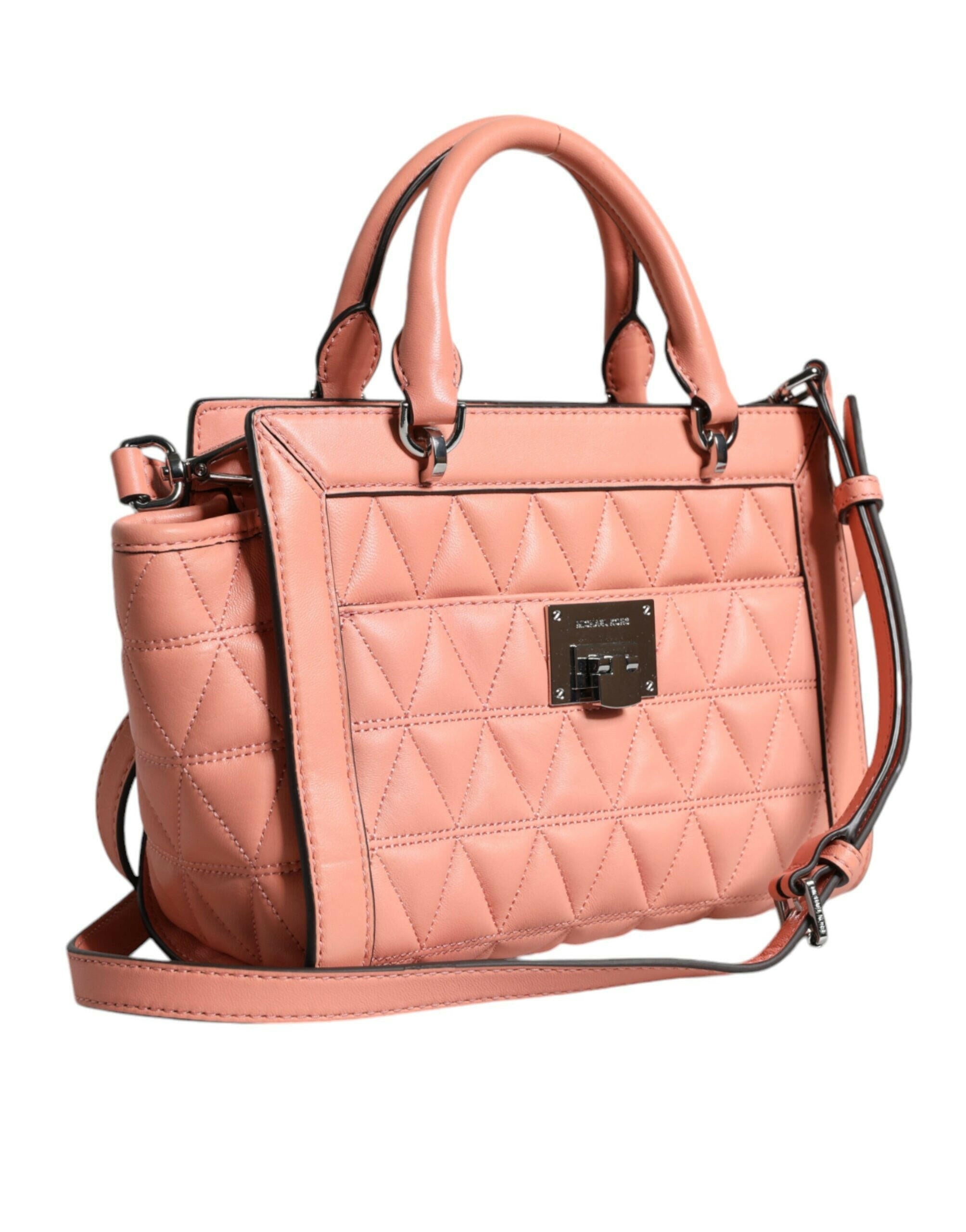Michael Kors Peach Quilted Leather Logo Crossbody VIVIANNE Messenger Bag.