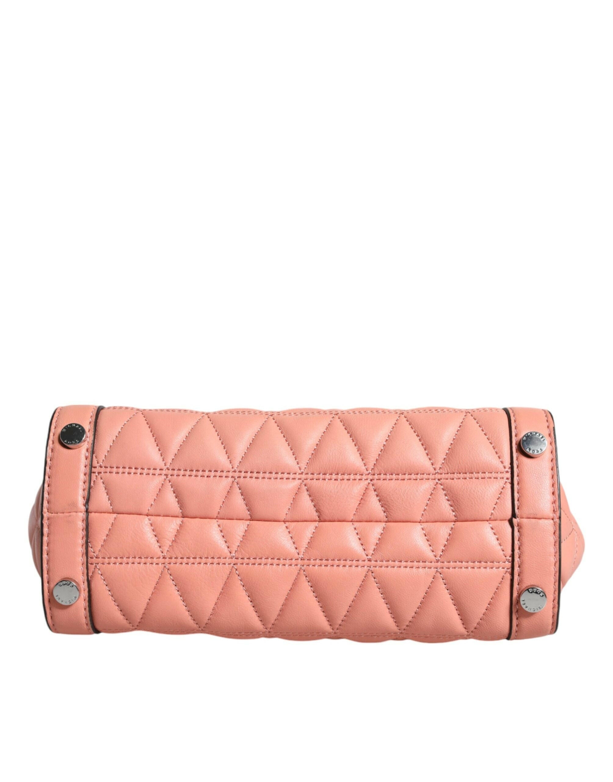 Michael Kors Peach Quilted Leather Logo Crossbody VIVIANNE Messenger Bag.