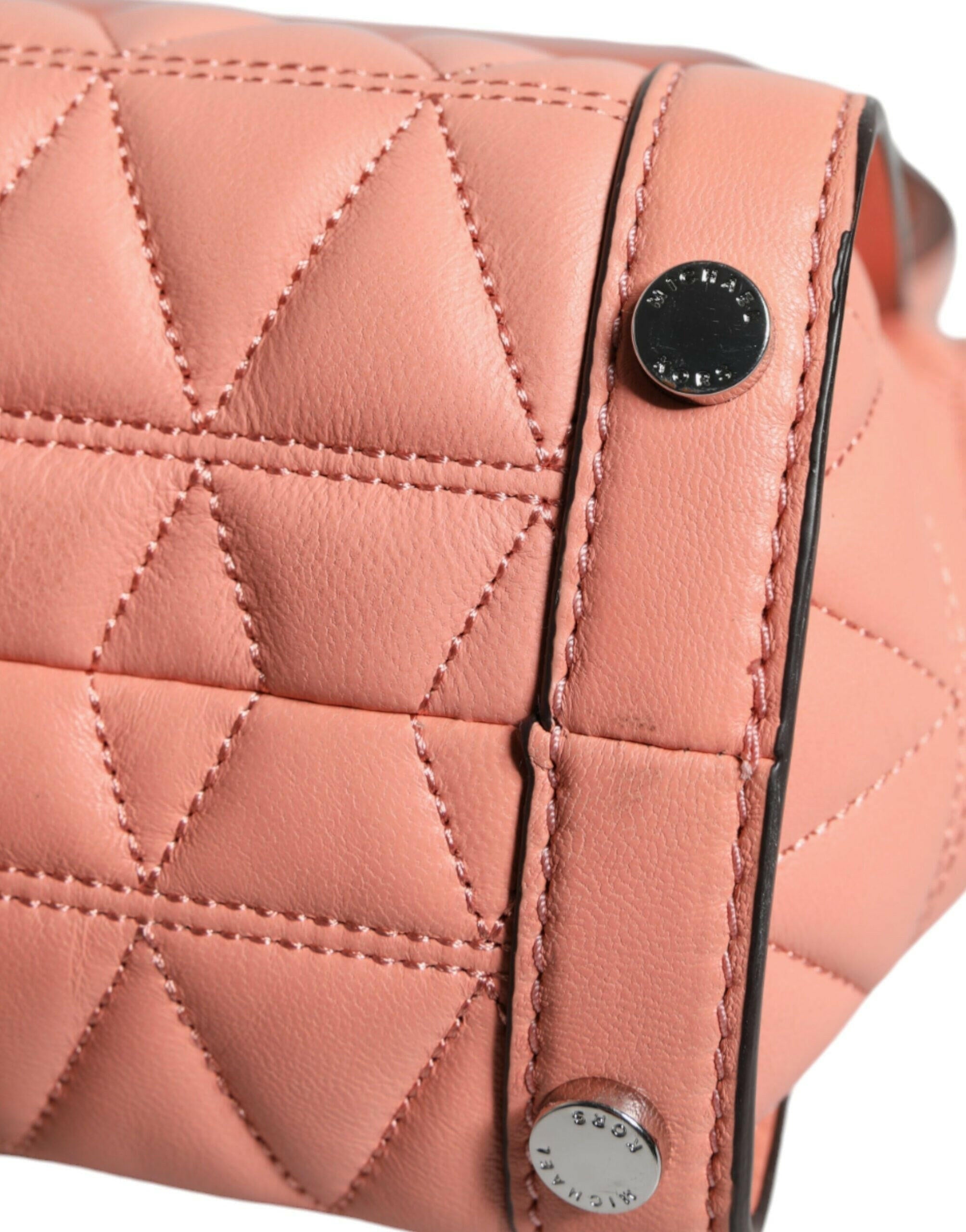 Michael Kors Peach Quilted Leather Logo Crossbody VIVIANNE Messenger Bag.