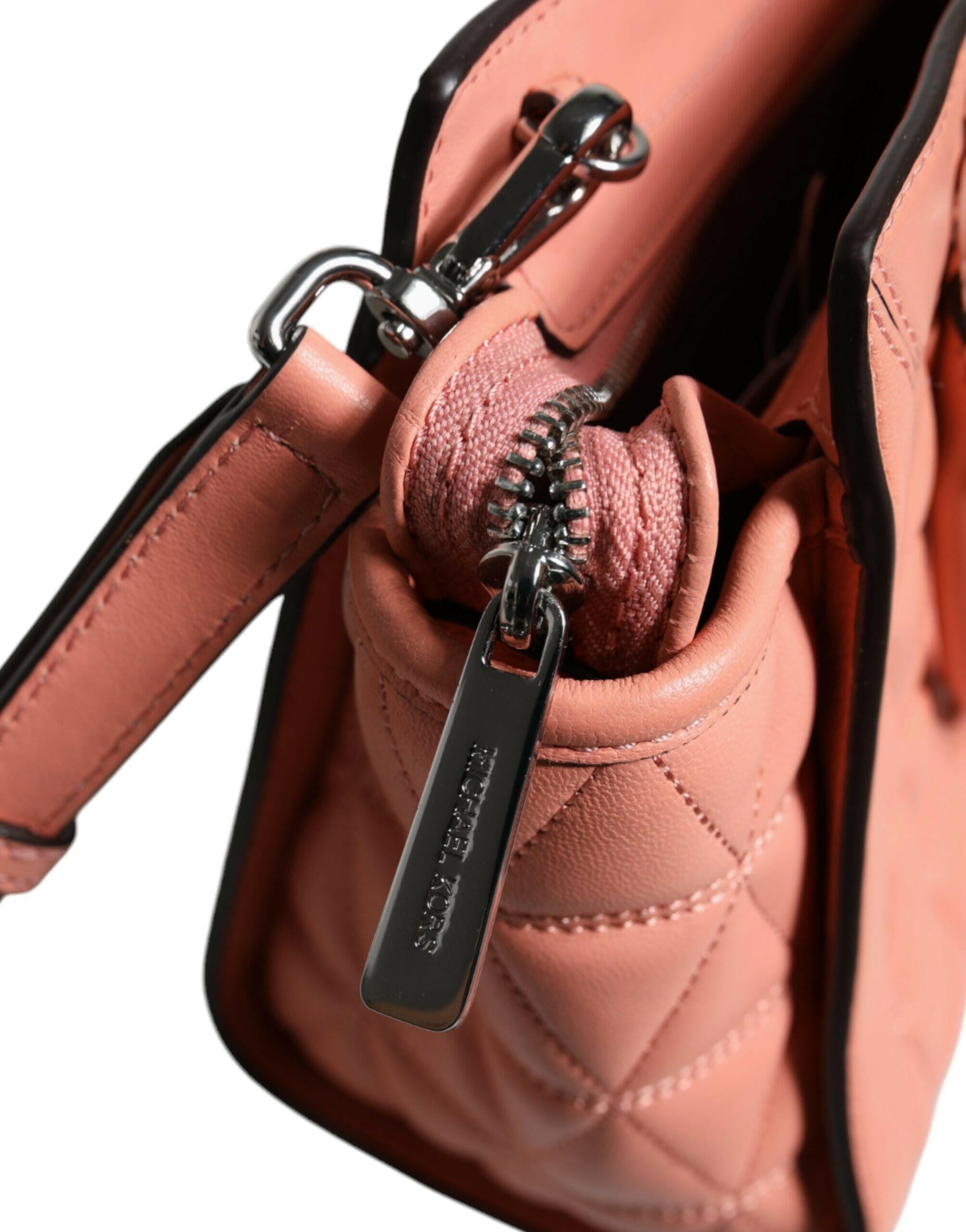 Michael Kors Peach Quilted Leather Logo Crossbody VIVIANNE Messenger Bag.