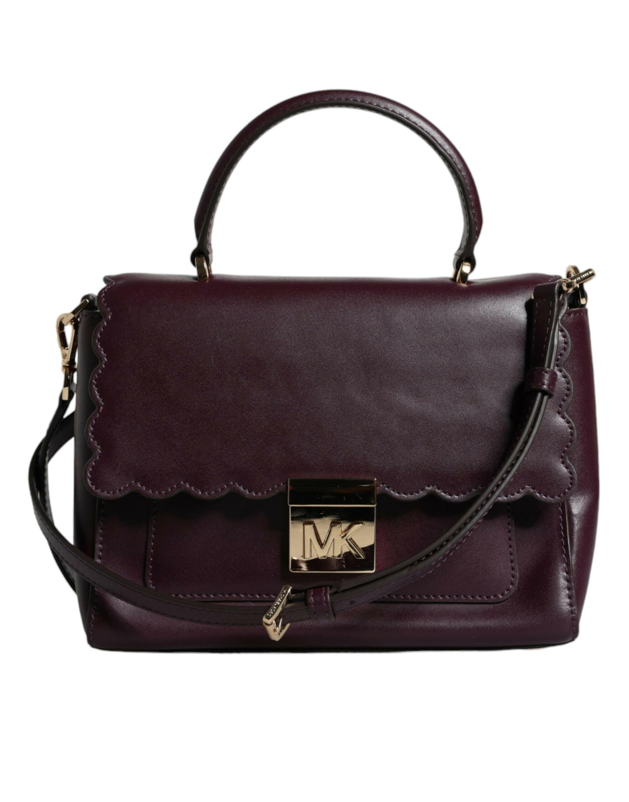 Michael Kors Purple Leather Logo Plaque Crossbody MINDY Satchel Bag.