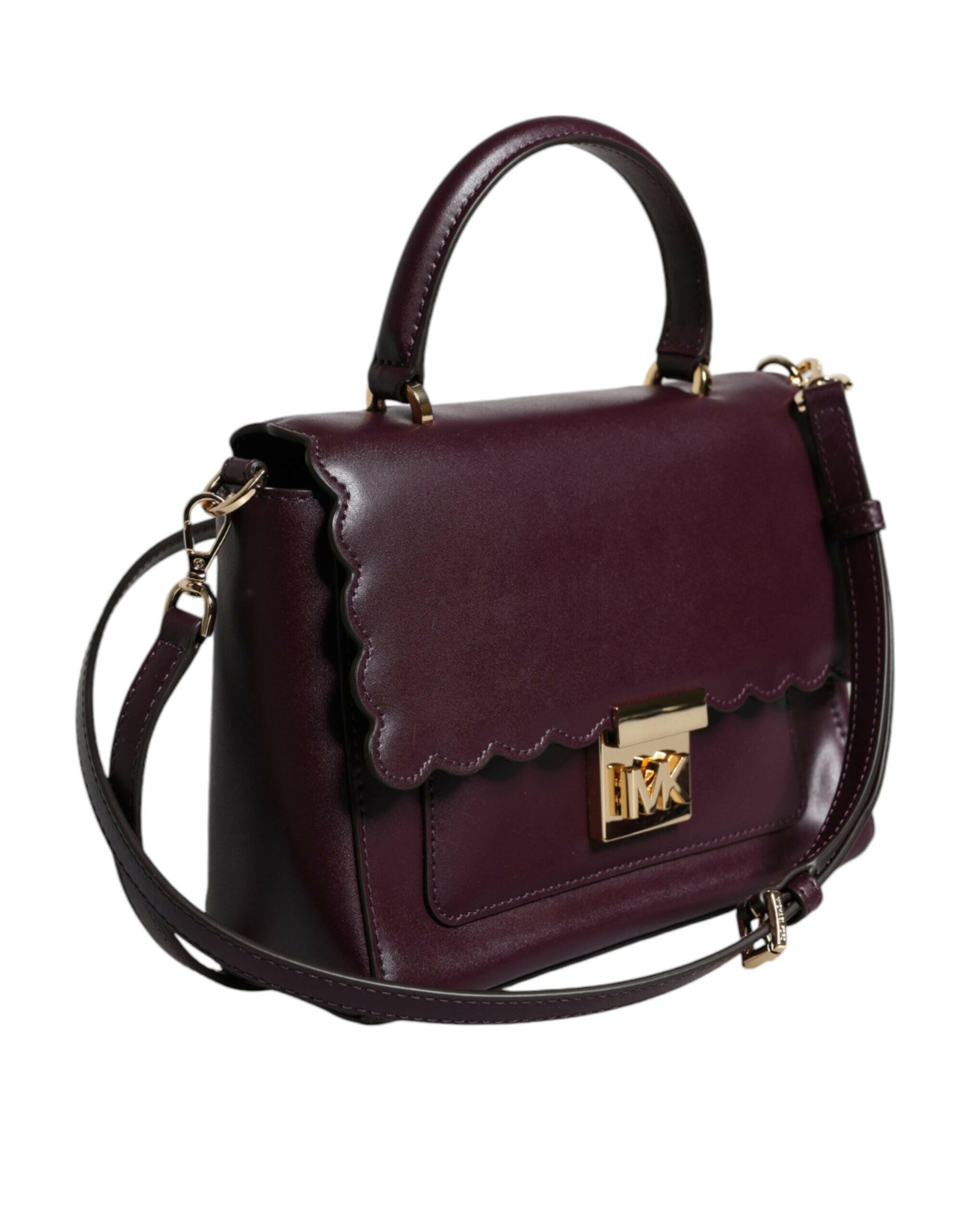 Michael Kors Purple Leather Logo Plaque Crossbody MINDY Satchel Bag.