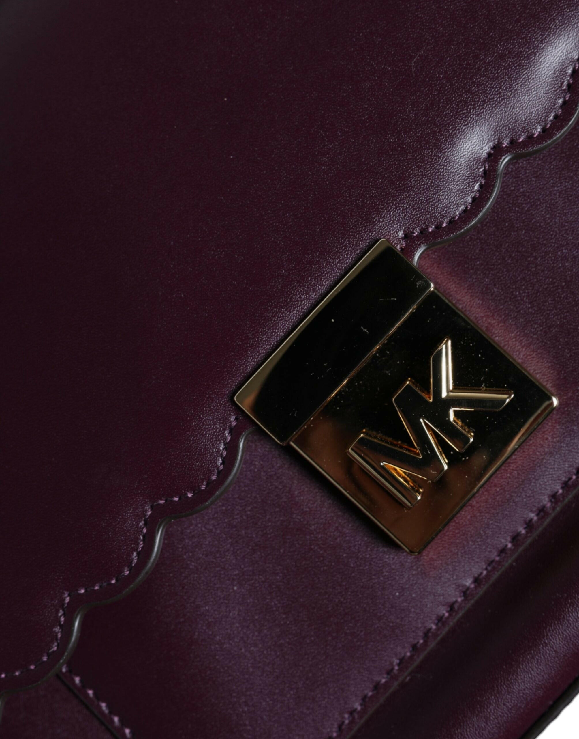 Michael Kors Purple Leather Logo Plaque Crossbody MINDY Satchel Bag.