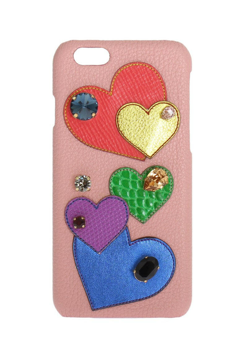 Dolce & Gabbana Pink Leather Heart Crystal Phone Case.