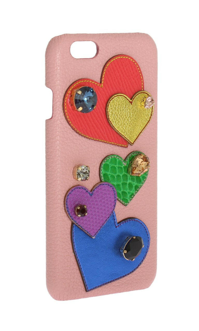 Dolce & Gabbana Pink Leather Heart Crystal Phone Case.