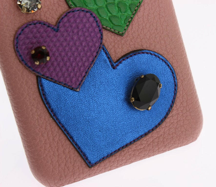 Dolce & Gabbana Pink Leather Heart Crystal Phone Case.