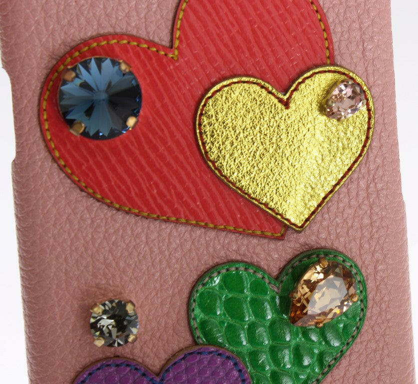 Dolce & Gabbana Pink Leather Heart Crystal Phone Case.