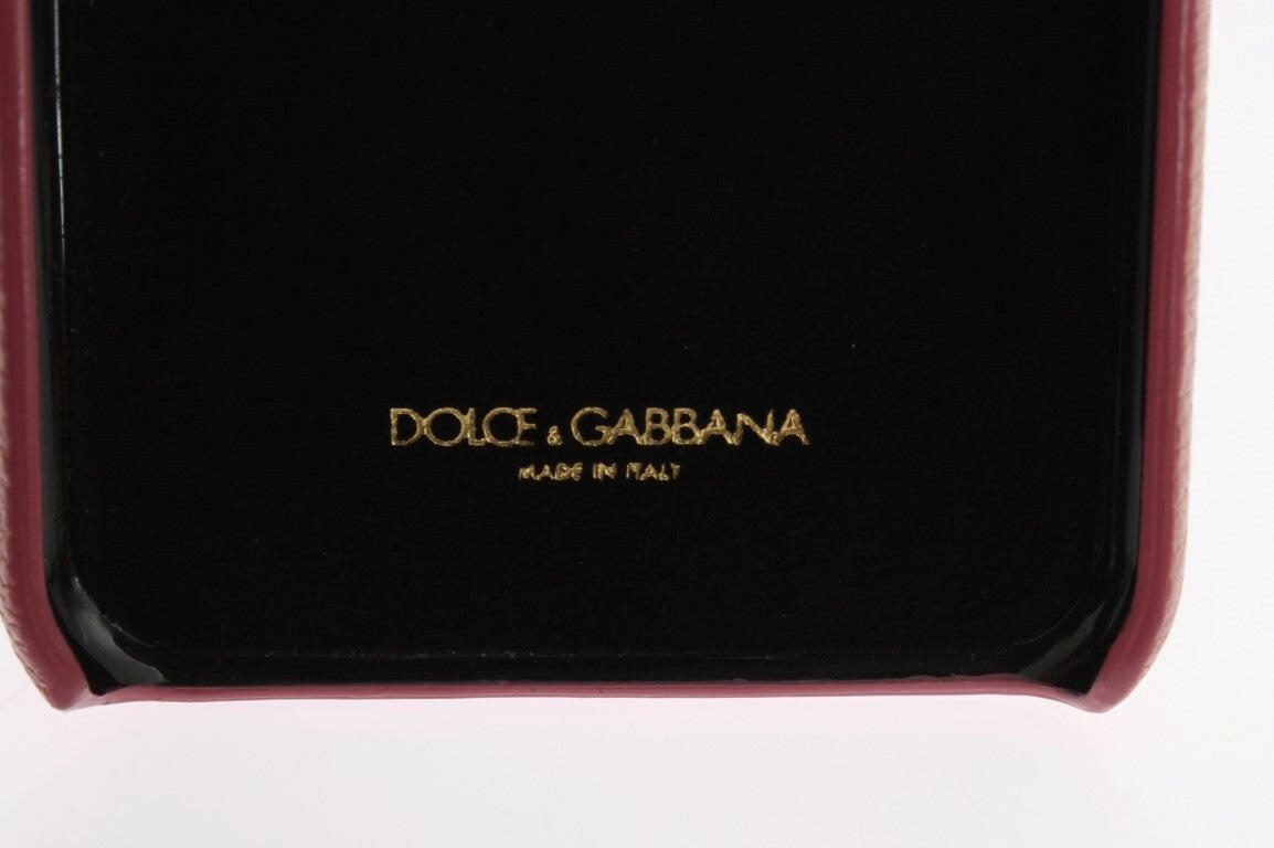Dolce & Gabbana Pink Leather Heart Crystal Phone Case.