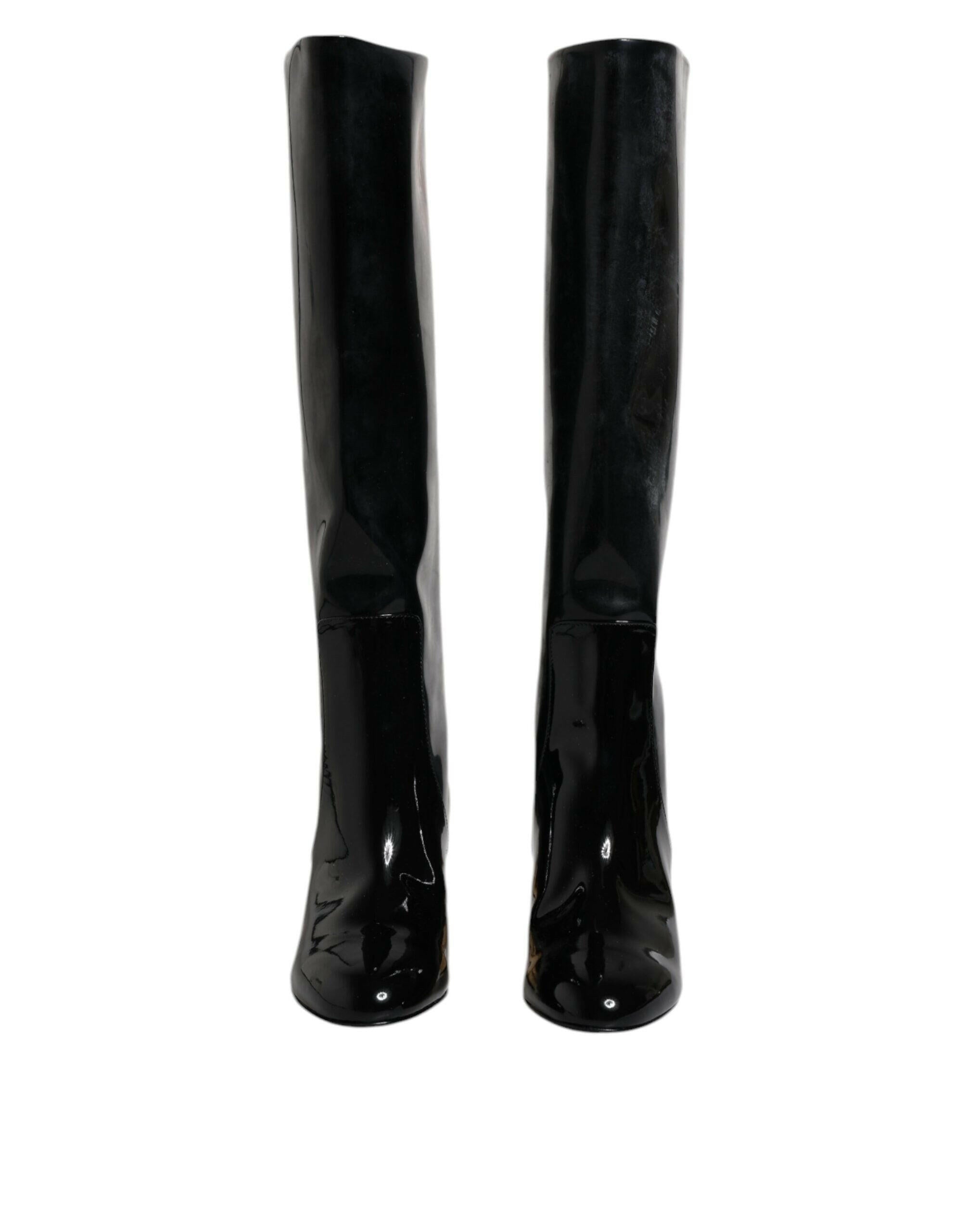 Dolce & Gabbana Black Patent Leather Vally High Boots Shoes Dolce & Gabbana
