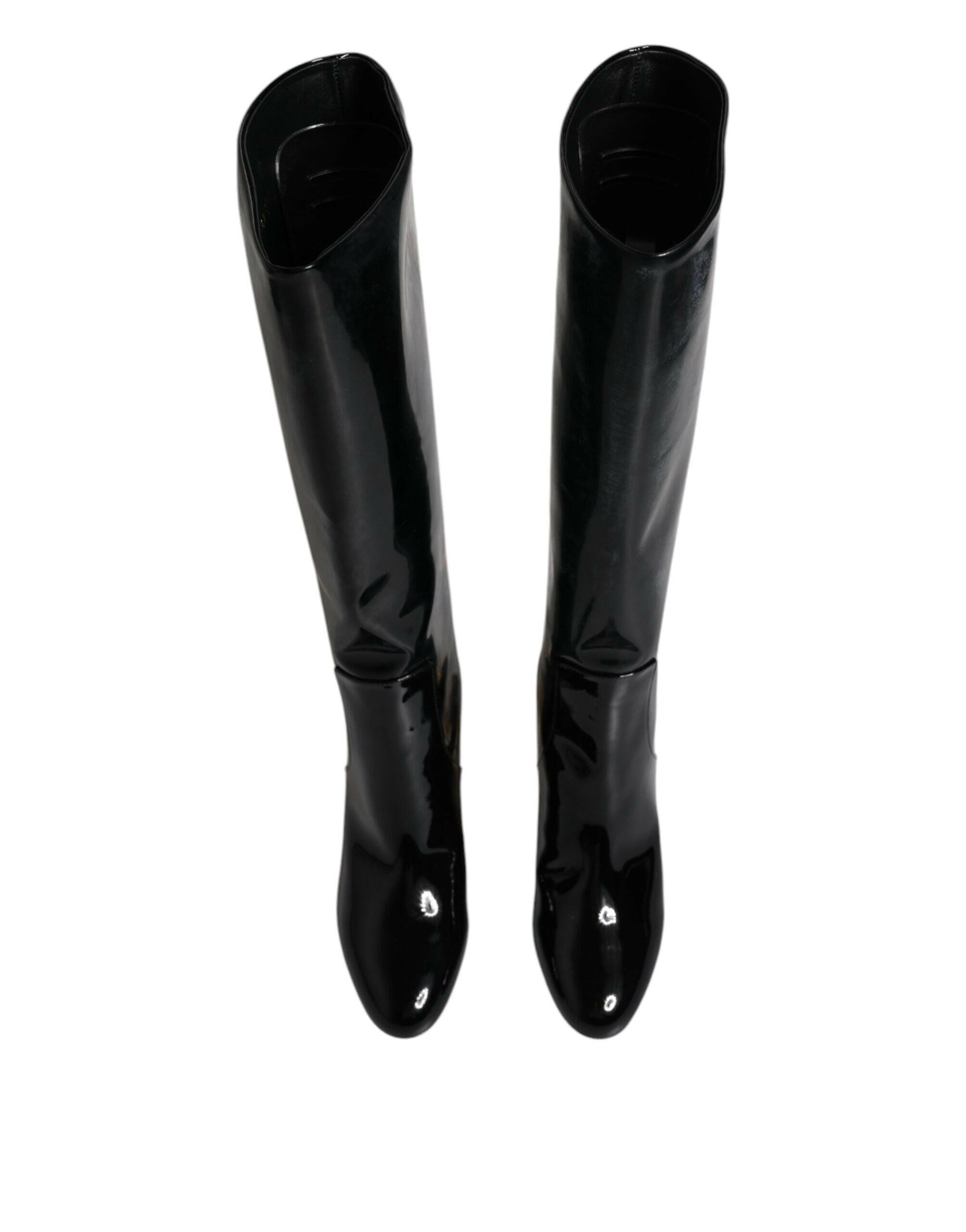 Dolce & Gabbana Black Patent Leather Vally High Boots Shoes Dolce & Gabbana
