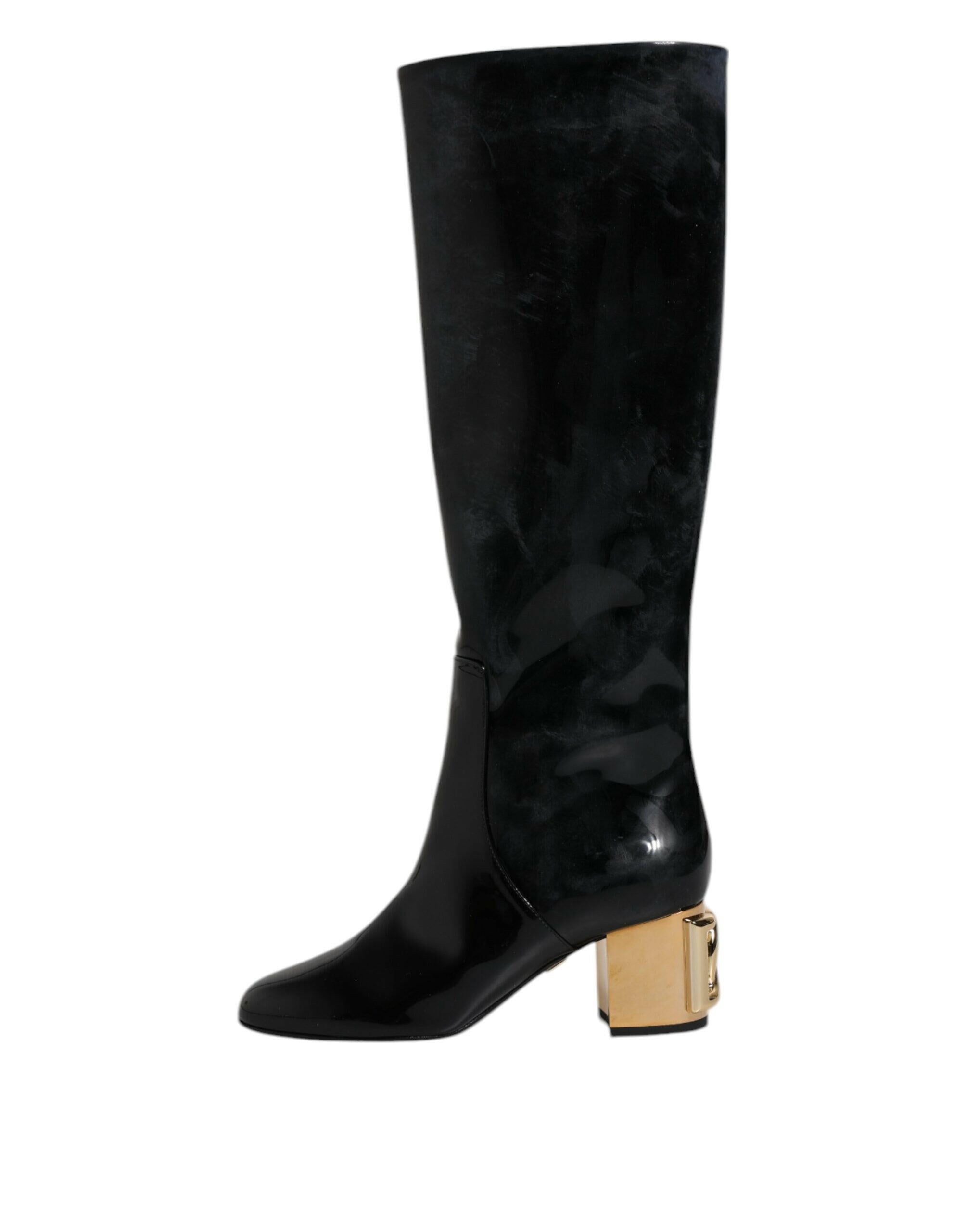 Dolce & Gabbana Black Patent Leather Vally High Boots Shoes Dolce & Gabbana