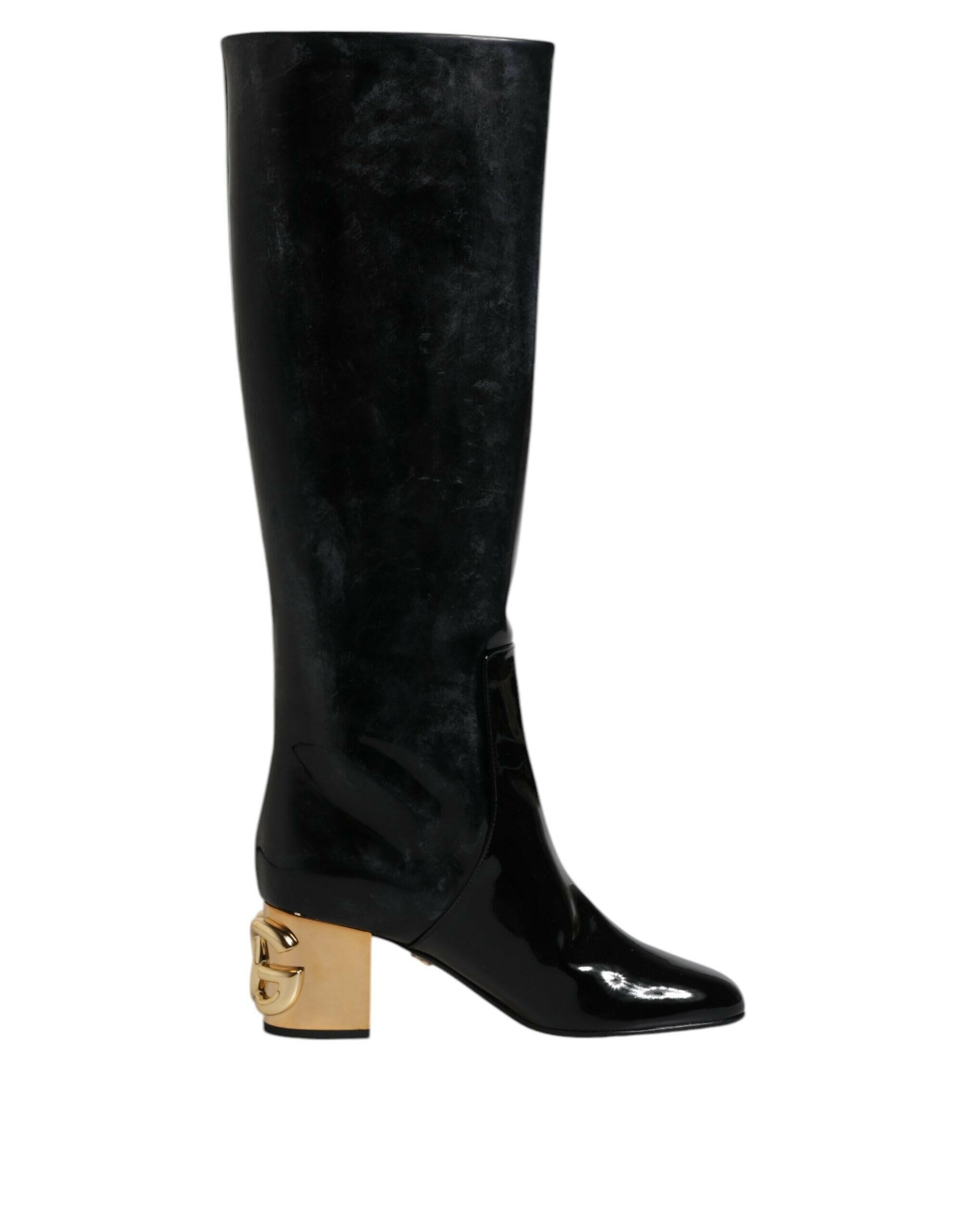 Dolce & Gabbana Black Patent Leather Vally High Boots Shoes Dolce & Gabbana