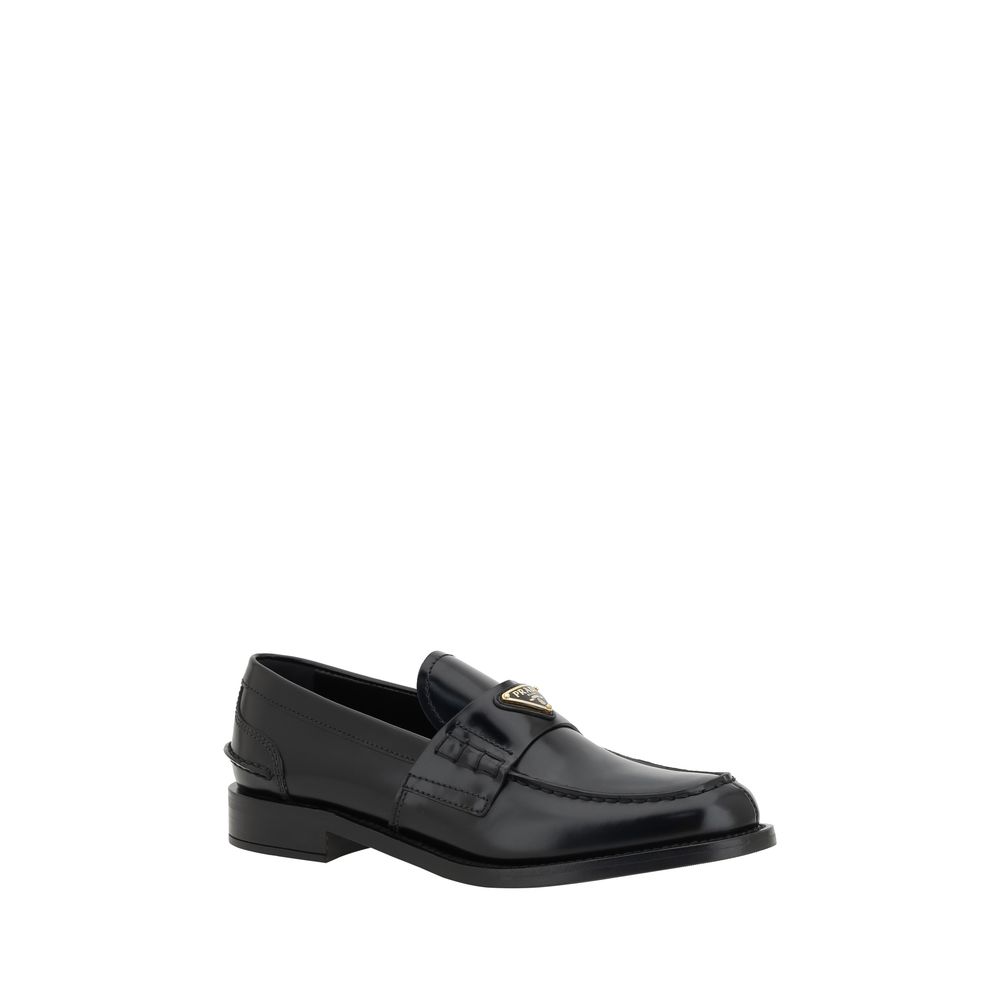 Prada Black Leather Logo Loafers Prada