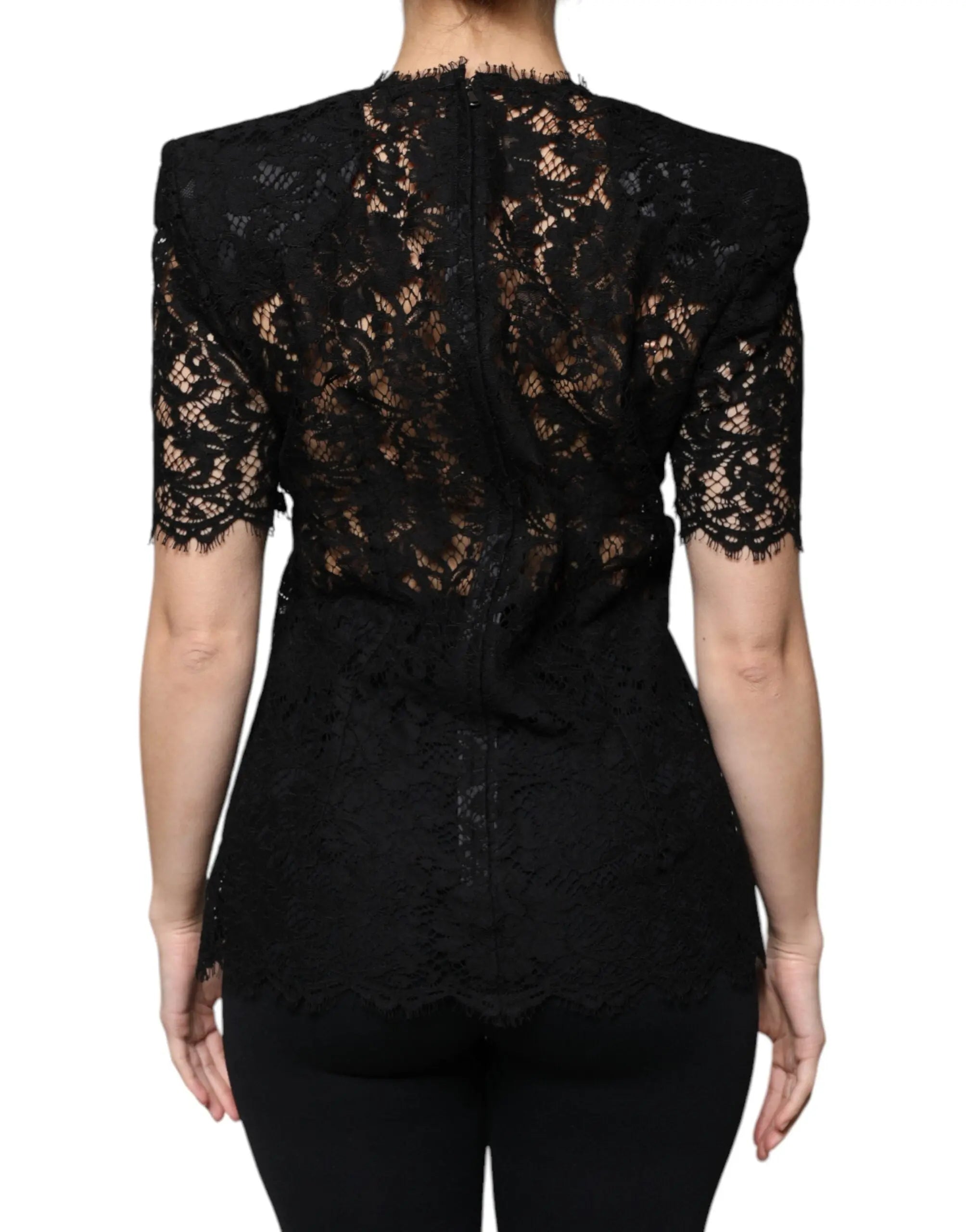 Dolce & Gabbana Black Floral Lace Short Sleeves Blouse Top Dolce & Gabbana