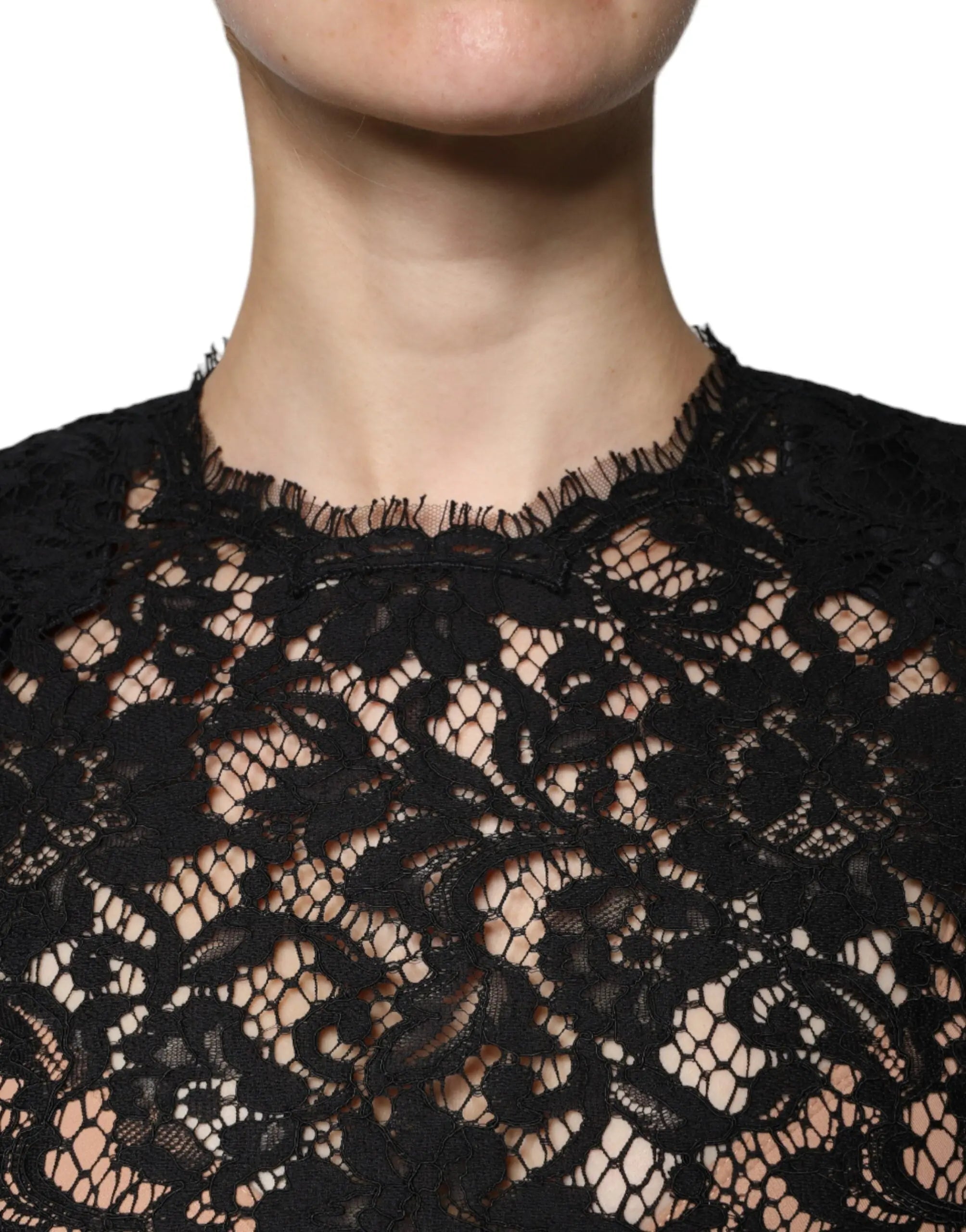 Dolce & Gabbana Black Floral Lace Short Sleeves Blouse Top Dolce & Gabbana