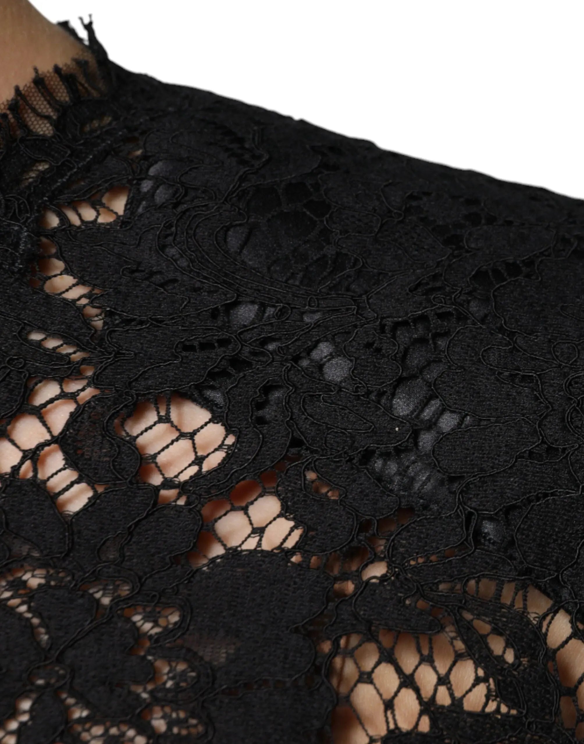 Dolce & Gabbana Black Floral Lace Short Sleeves Blouse Top Dolce & Gabbana