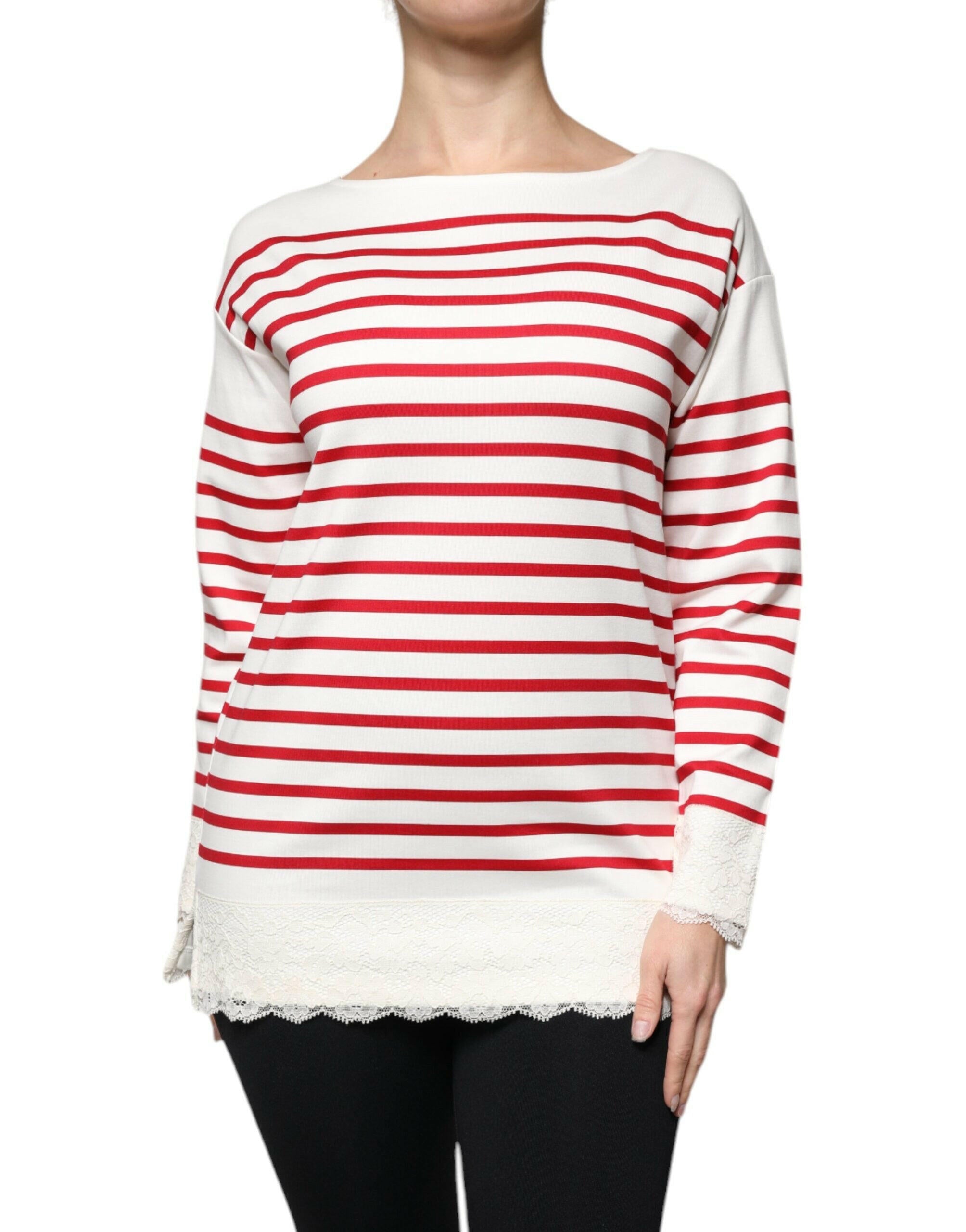 Dolce & Gabbana White Red Stripes Cotton Long Sleeves Top Dolce & Gabbana