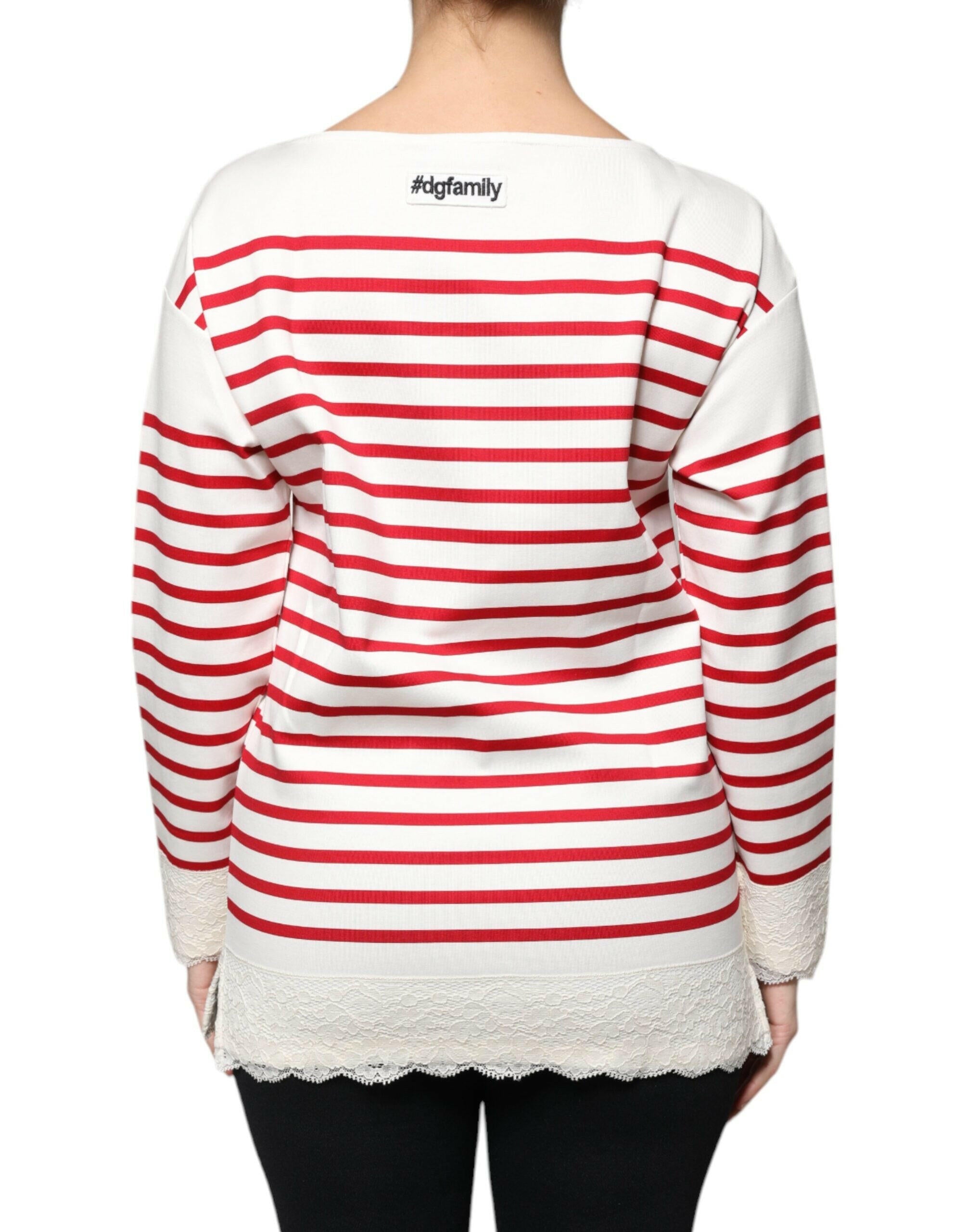 Dolce & Gabbana White Red Stripes Cotton Long Sleeves Top Dolce & Gabbana