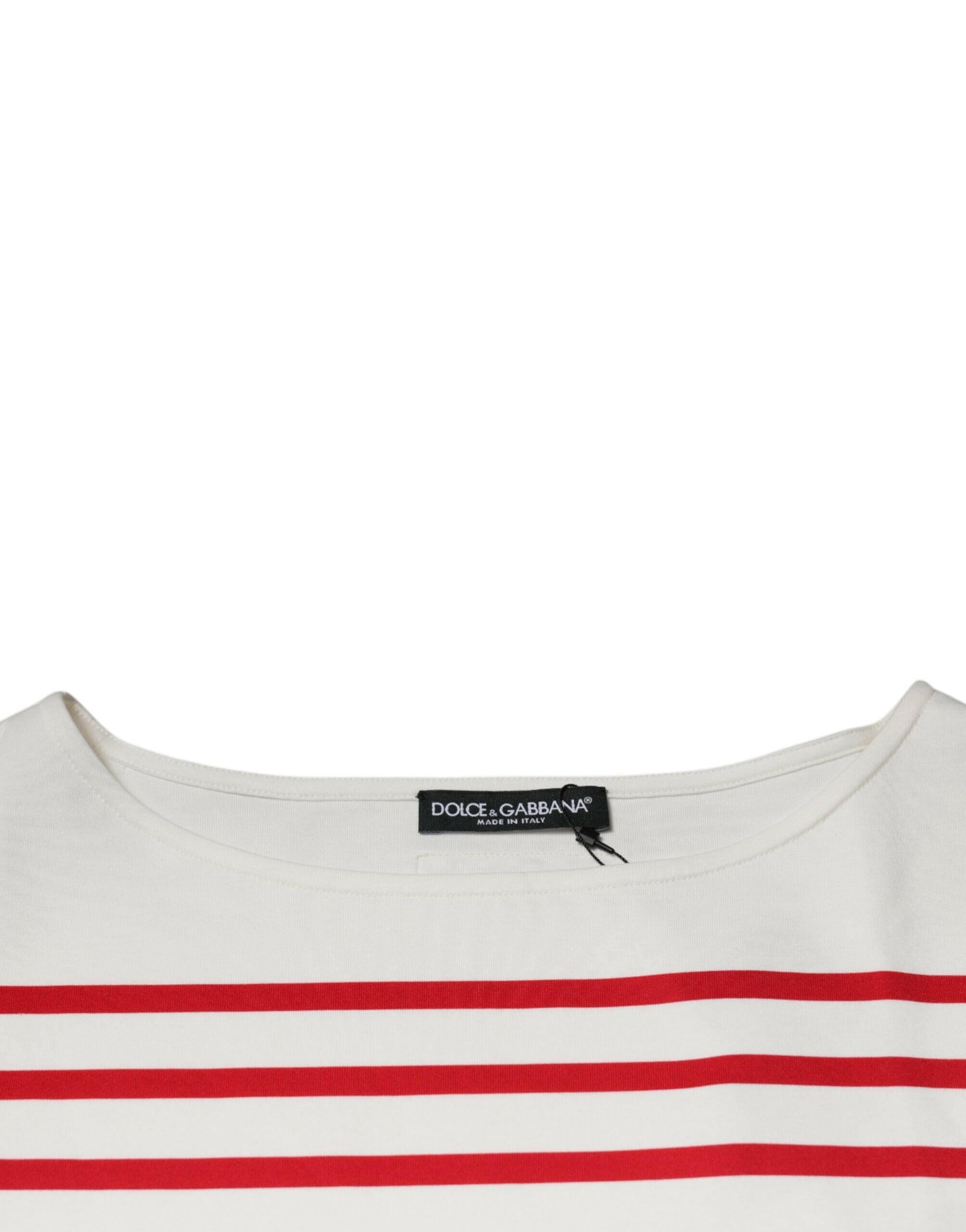 Dolce & Gabbana White Red Stripes Cotton Long Sleeves Top Dolce & Gabbana