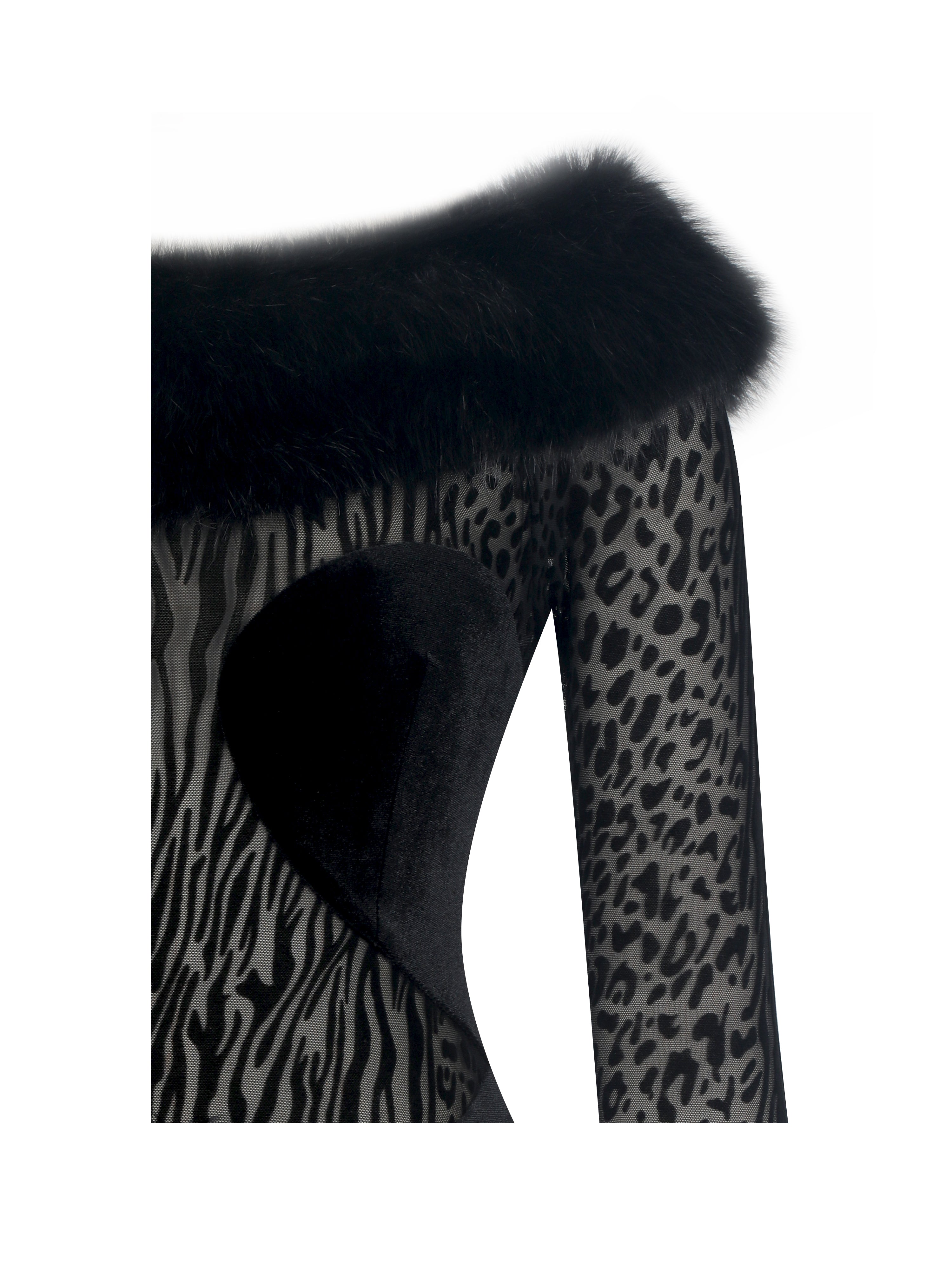 Alexis Black Animal Print Fur Boatneck Maxi Dress
