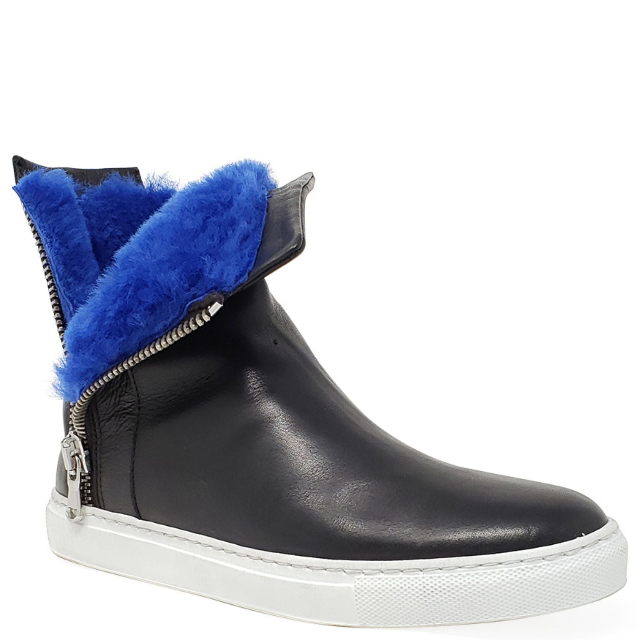 Black Leather Double Zip Shearling Boot