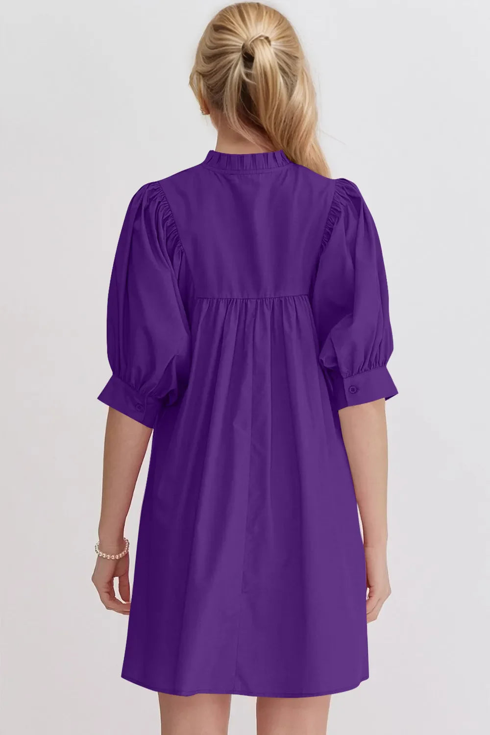 Oh Frill Notched Puff Sleeve Babydoll Mini Dress.