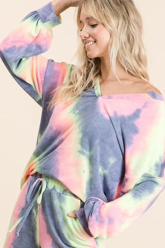 BiBi Tie Dye French Terry Top and Shorts Set.