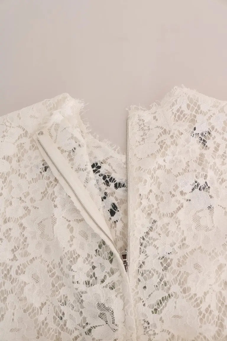Dolce & Gabbana Elegant White Lace Embellished Mini Blouse Dolce & Gabbana