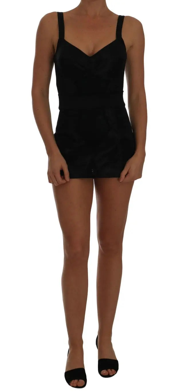 Dolce & Gabbana Elegant Black Floral Stretch Bodysuit Romper Dolce & Gabbana