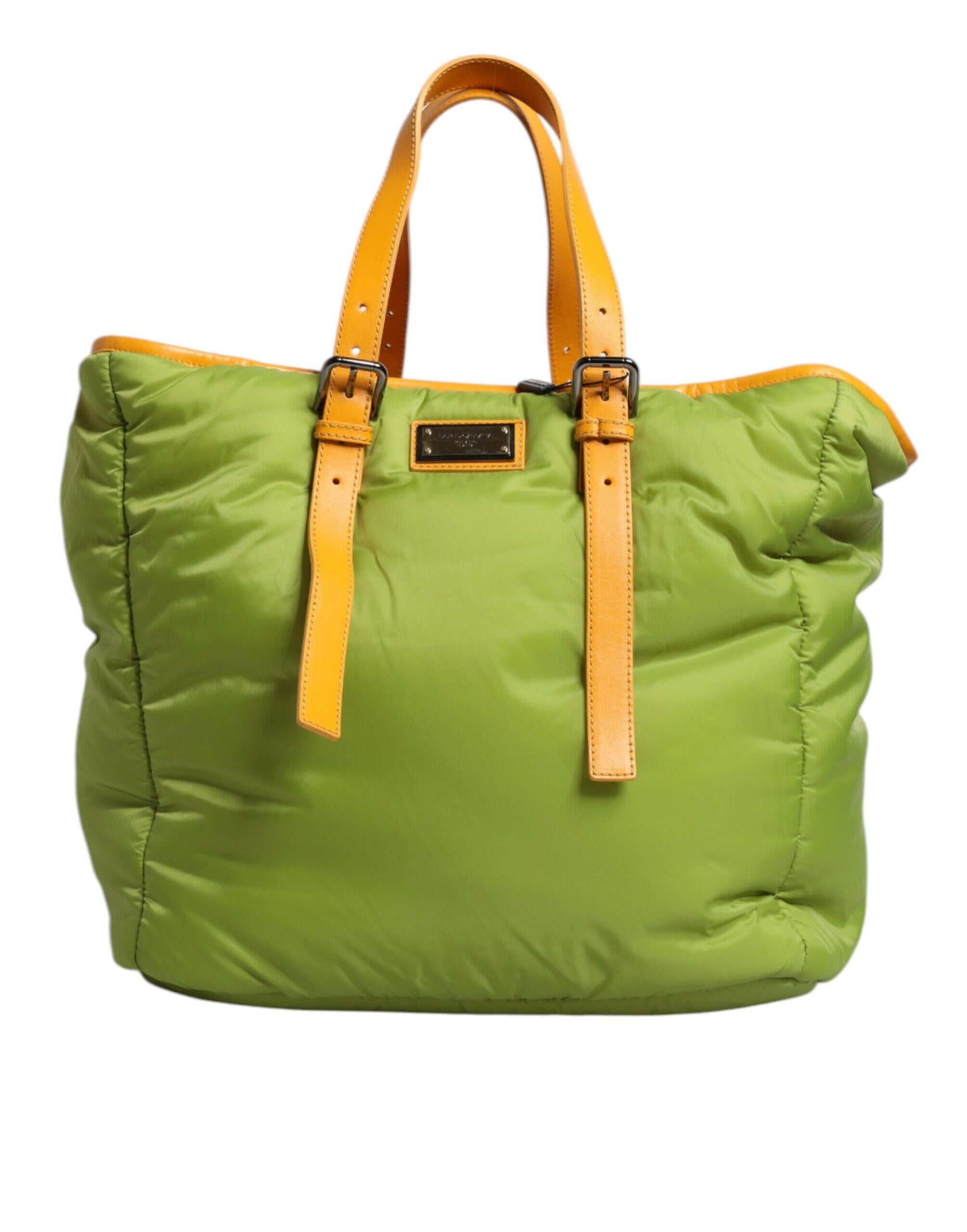 Dolce & Gabbana Green Nylon Padded Logo Plaque Tote Crossbody Bag Dolce & Gabbana