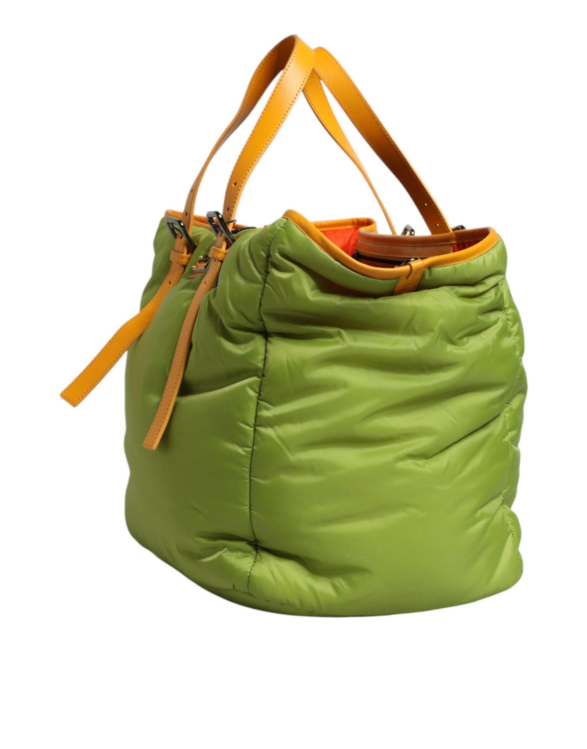 Dolce & Gabbana Green Nylon Padded Logo Plaque Tote Crossbody Bag Dolce & Gabbana