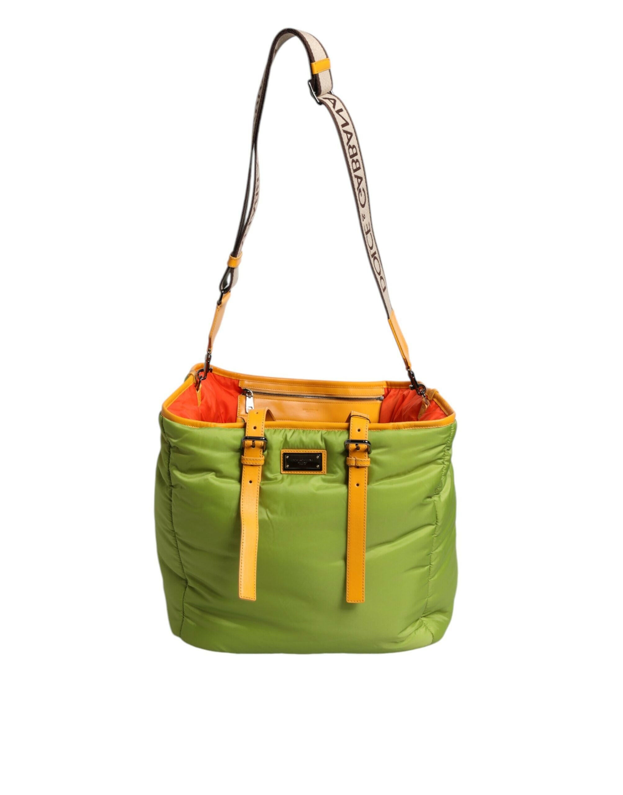 Dolce & Gabbana Green Nylon Padded Logo Plaque Tote Crossbody Bag Dolce & Gabbana