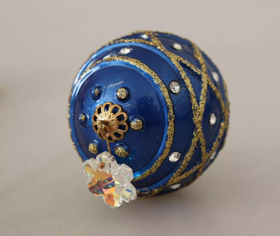 Dolce & Gabbana Gold Brass Blue Christmas Ball Crystal Hook Jewelry Earrings Dolce & Gabbana