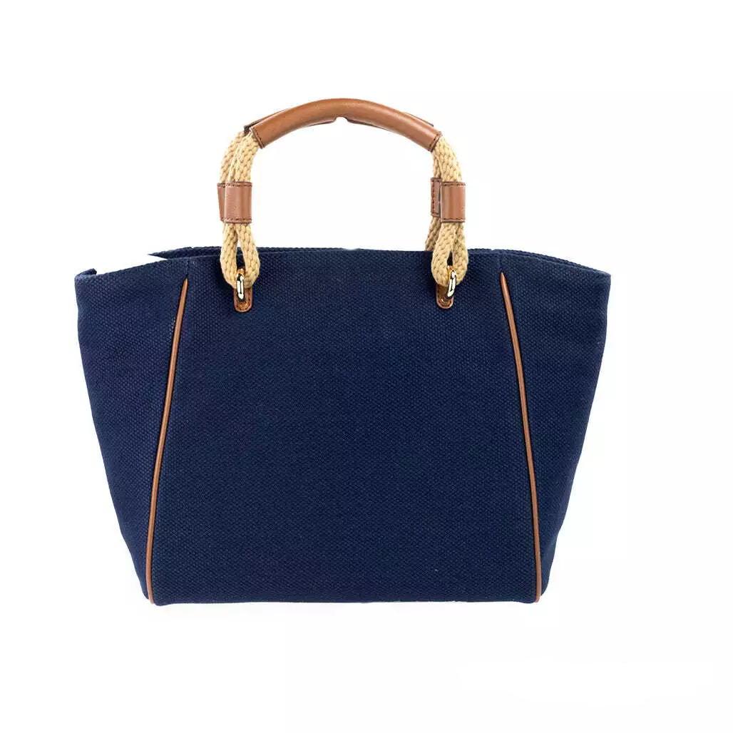 Michael Kors Talia Small Navy Cotton Canvas Tote Crossbody Purse Michael Kors