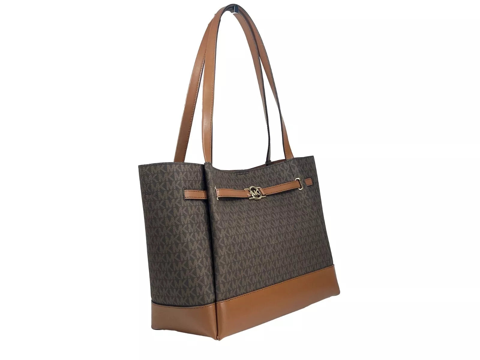 Michael Kors Reed Large Belted Tote Shoulder Bag Purse Brown Michael Kors
