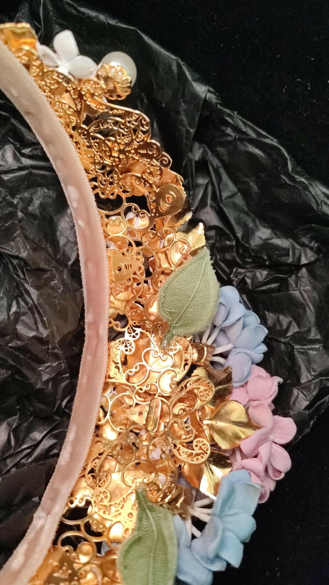 Dolce & Gabbana Gold Crystal Purple Hortensia Headband Crown Diadem.