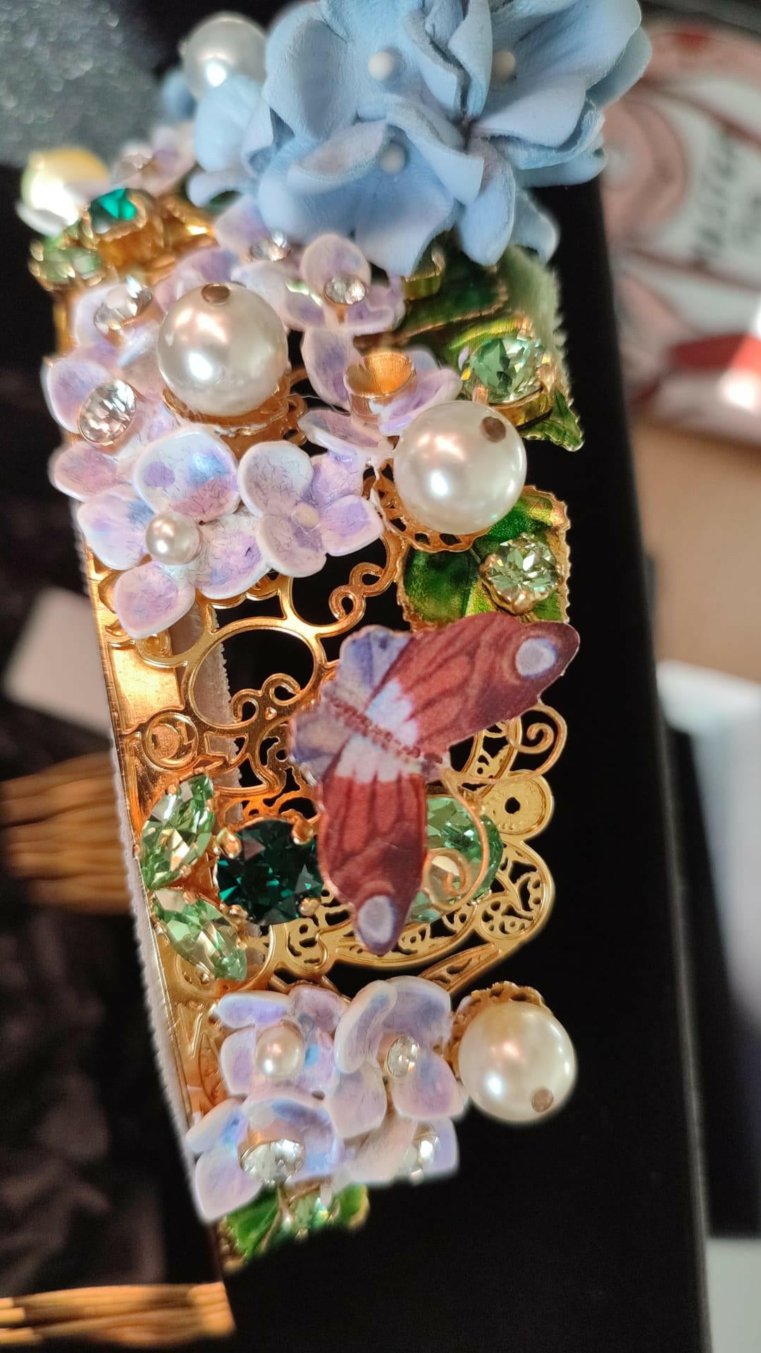Dolce & Gabbana Gold Crystal Purple Hortensia Headband Crown Diadem.