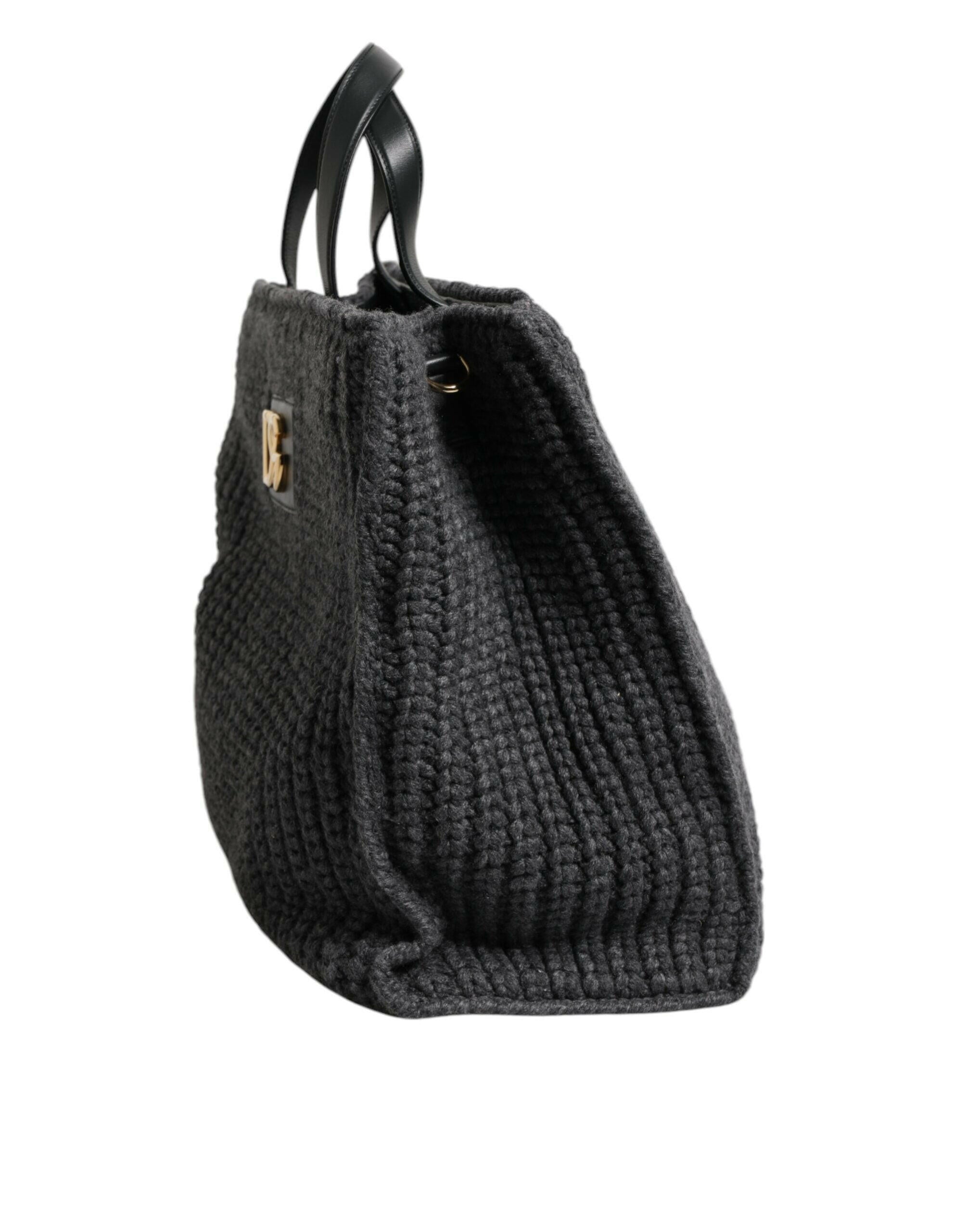 Dolce & Gabbana Black Large Knitted Crochet Shoulder Shopper DG Logo Bag Dolce & Gabbana