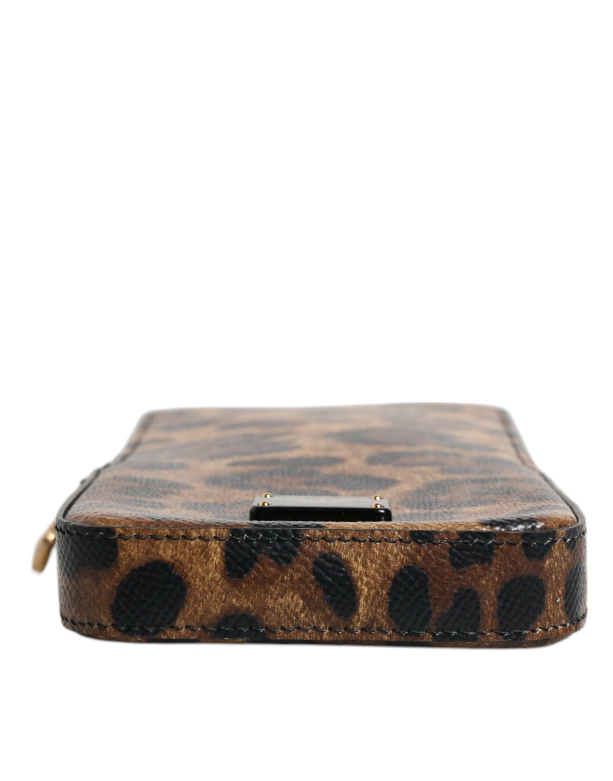 Dolce & Gabbana Brown Leopard Print Dauphine Leather Zip Around Wallet Dolce & Gabbana