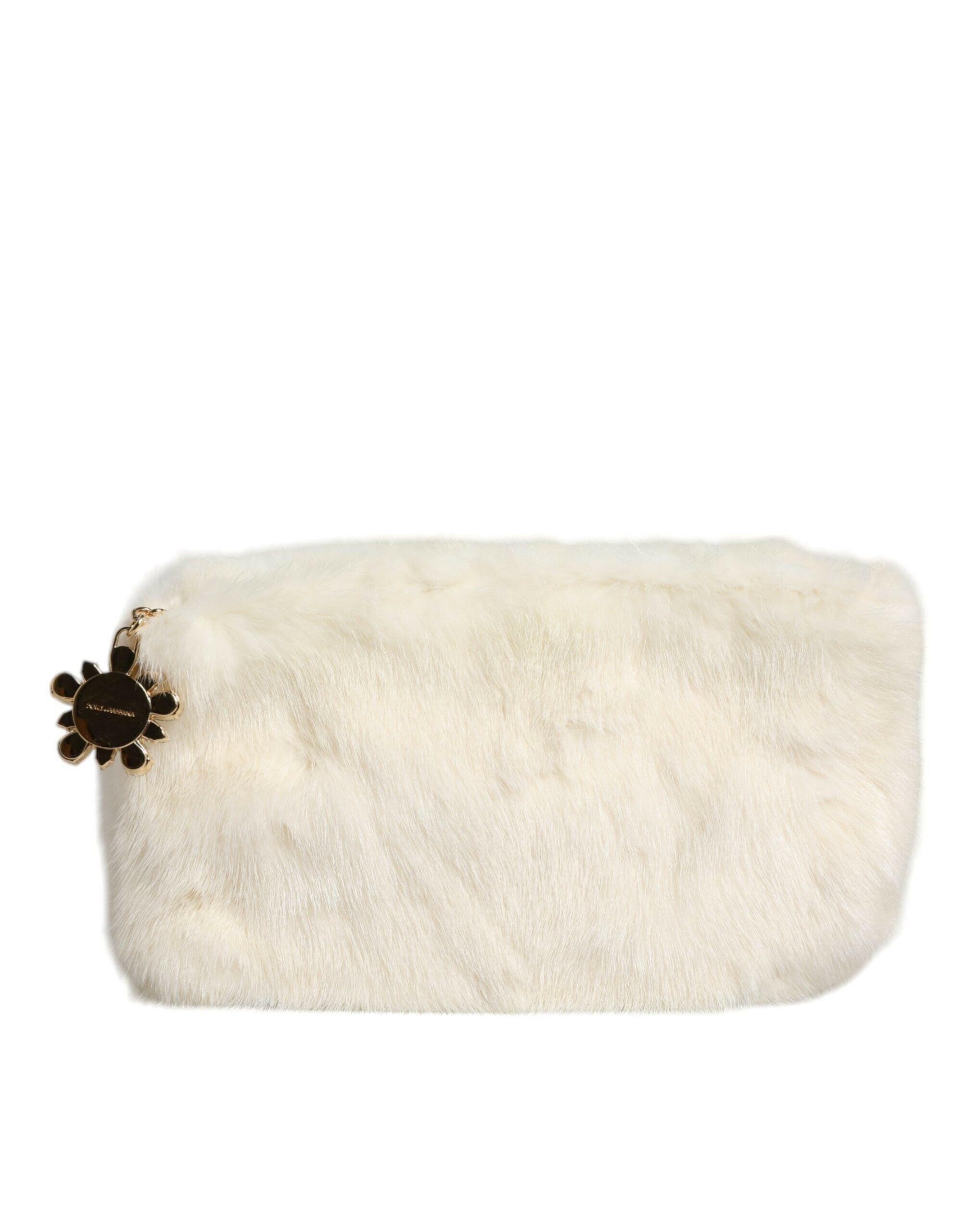Dolce & Gabbana White Fur Handbag Clutch Purse Pouch Bag Dolce & Gabbana