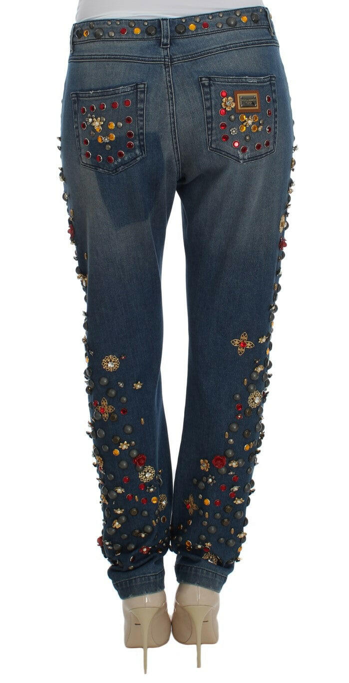 Dolce & Gabbana Crystal Roses Heart Embellished Jeans.
