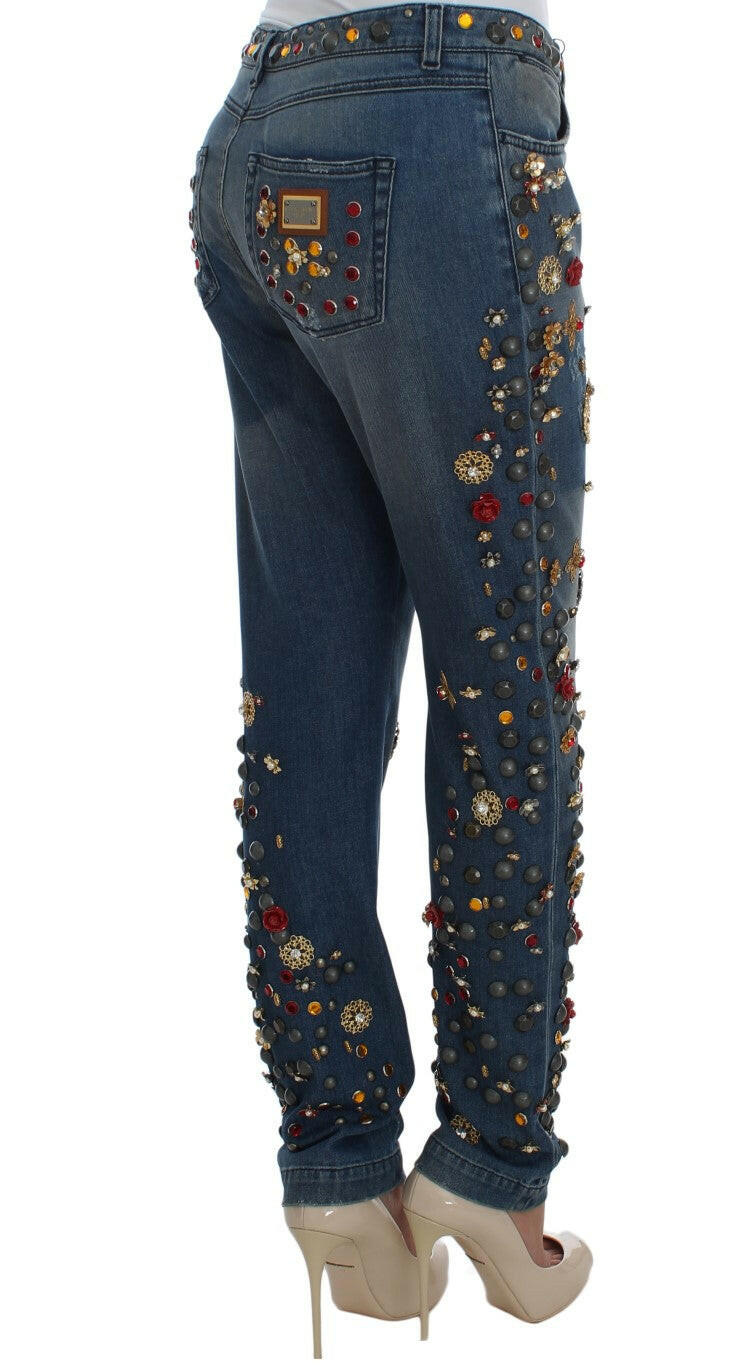 Dolce & Gabbana Crystal Roses Heart Embellished Jeans.