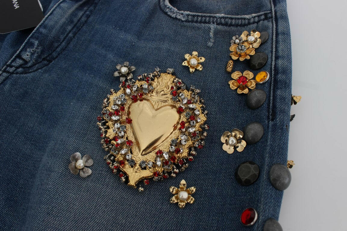 Dolce & Gabbana Crystal Roses Heart Embellished Jeans.