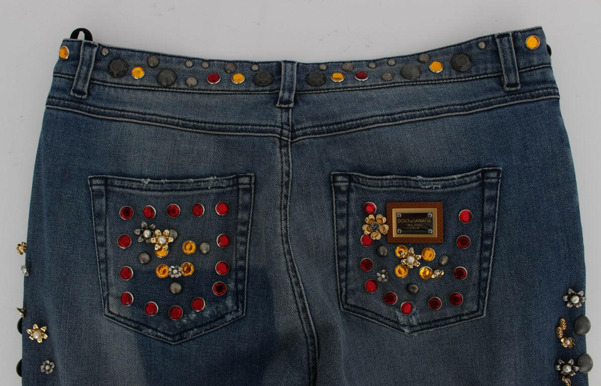 Dolce & Gabbana Crystal Roses Heart Embellished Jeans.